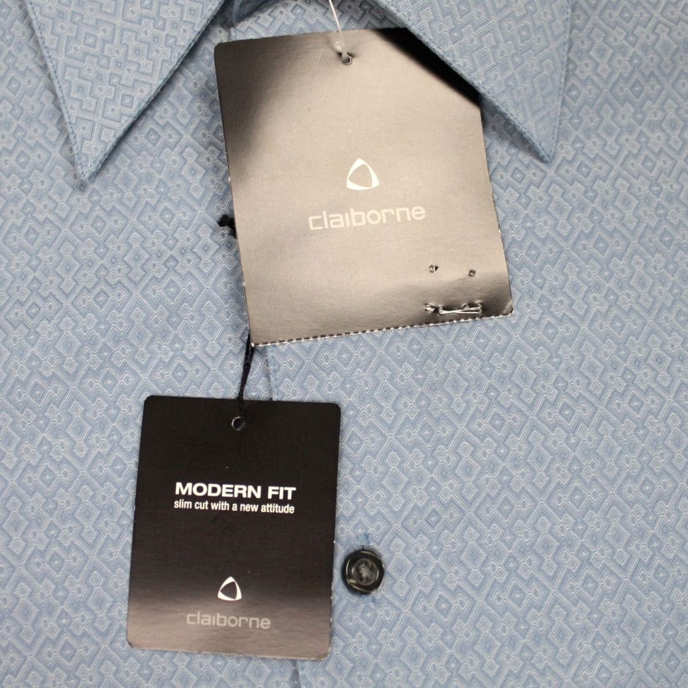 Liz Claiborne Claiborne Shirt Mens Large Blue Gray Reflections Modern Fit Cotton L/S Button-Up Size US L / EU 52-54 / 3 - 5 Thumbnail