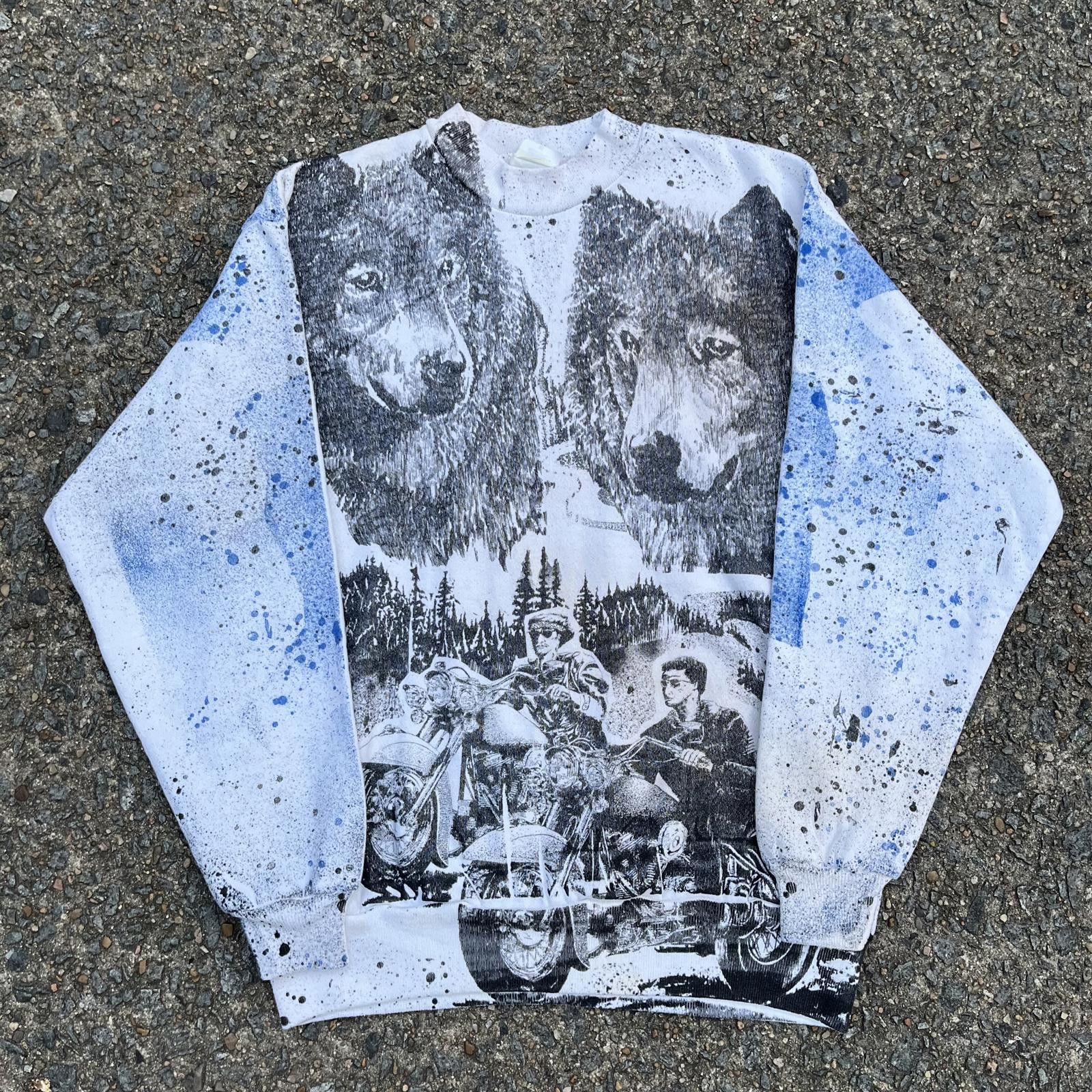 Vintage Vintage 90s All Over Print Wolf Motorcycle Nature Sweatshirt Size US M / EU 48-50 / 2 - 1 Thumbnail