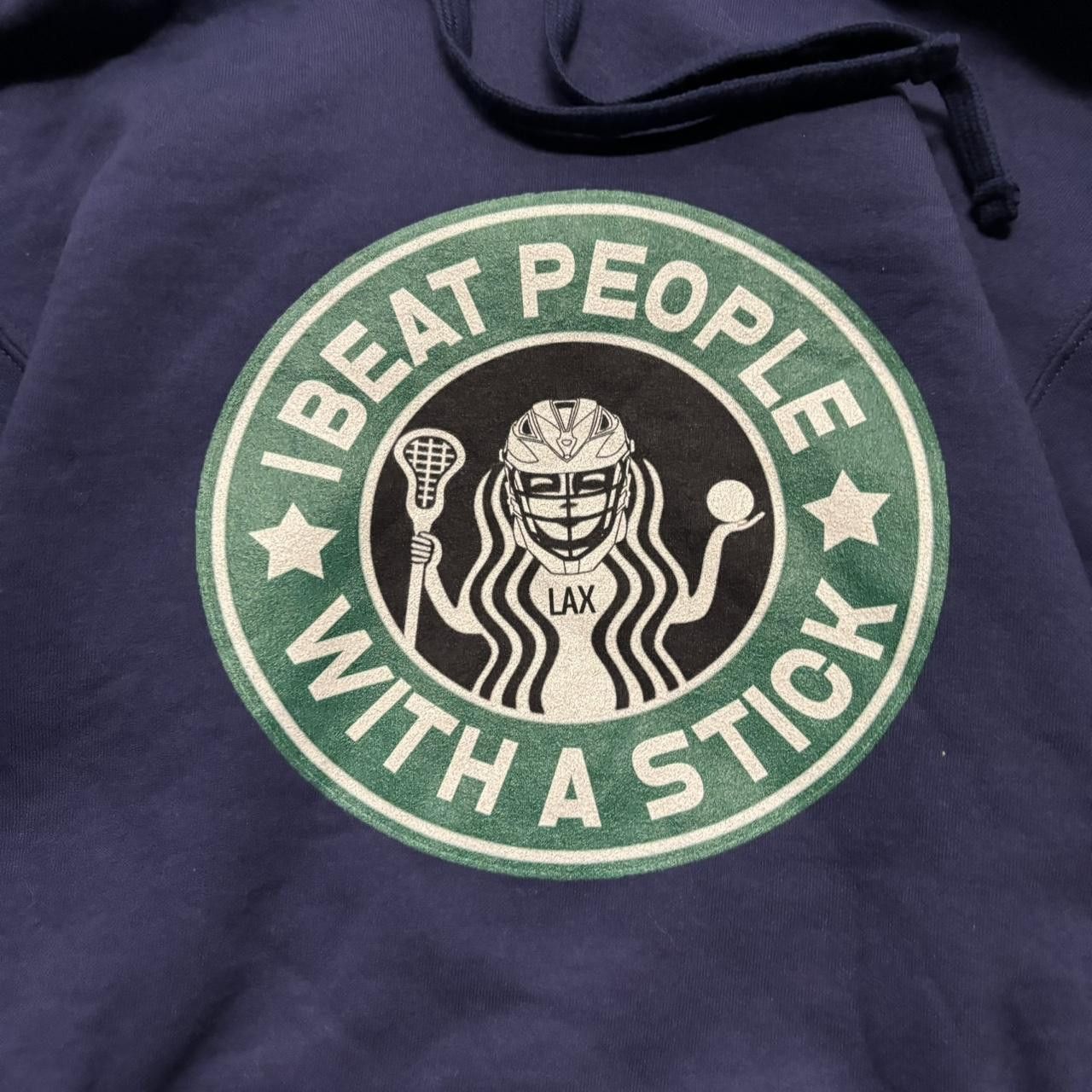 Vintage Crazy Vintage Y2K/2000s Funny “I Beat People With A Stick” Starbucks Parody Hoodie! Size US M / EU 48-50 / 2 - 5 Thumbnail