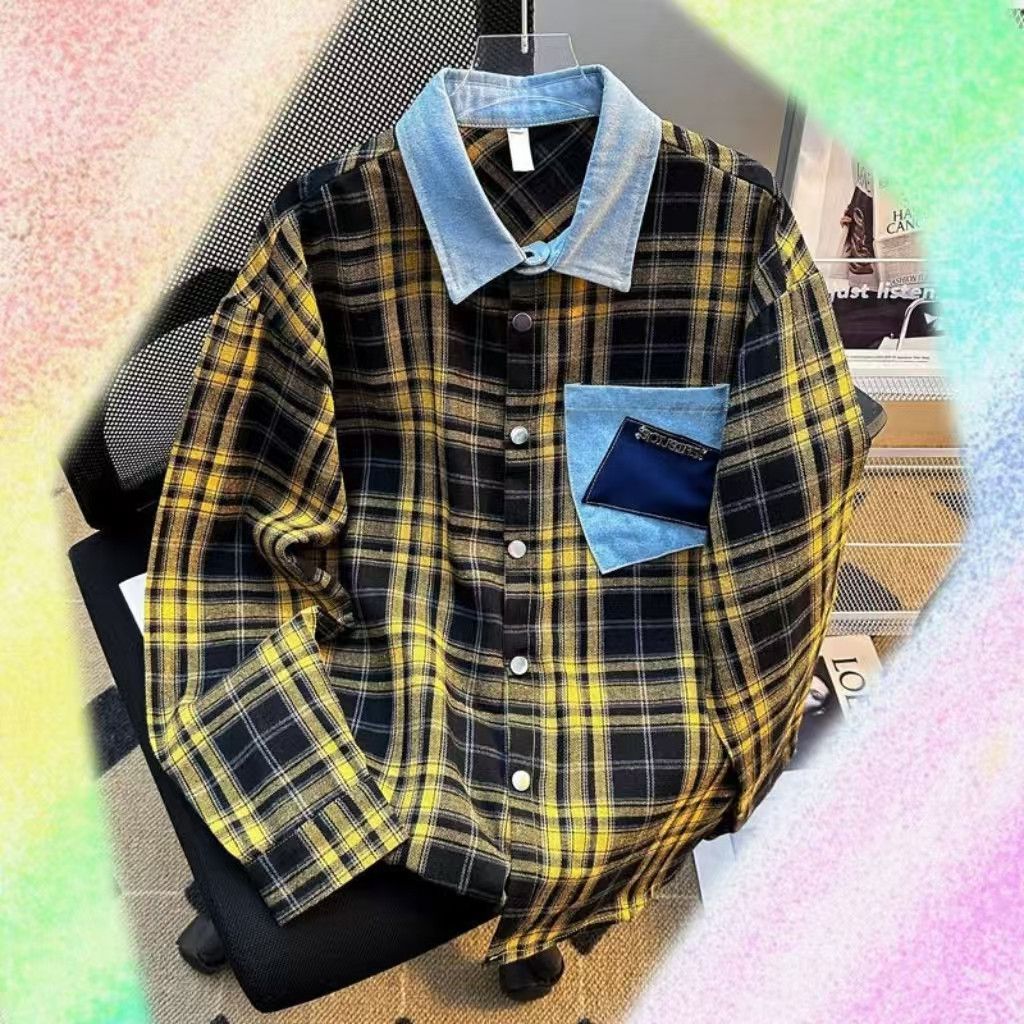 Vintage Retro Patchwork Plaid Shirt Denim Jacket Size US M / EU 48-50 / 2 - 1 Thumbnail