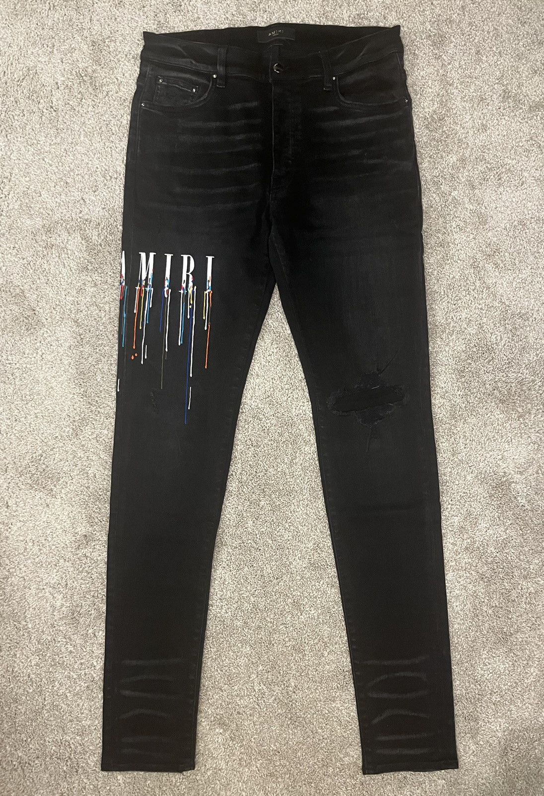 Image of Amiri Paint Drip Core Logo Jeans in Black, Men's (Size 30)