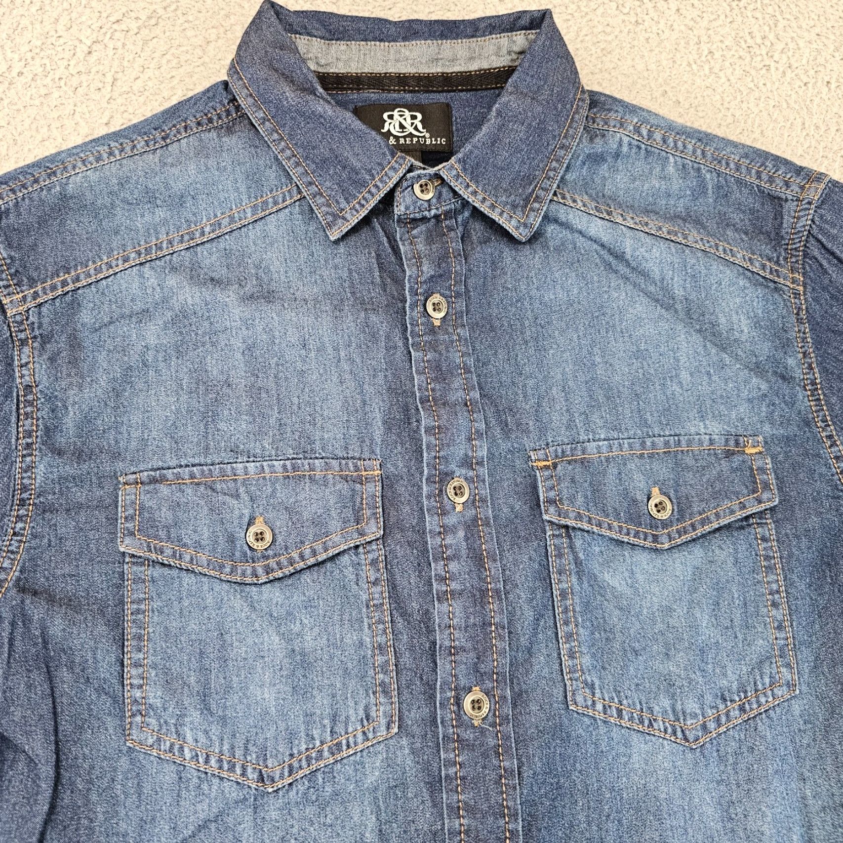 Vintage Rock & Republic Shirt Mens Small Blue Denim Collared Button-Up Cotton Casual Long Sleeve Size US S / EU 44-46 / 1 - 2 Thumbnail