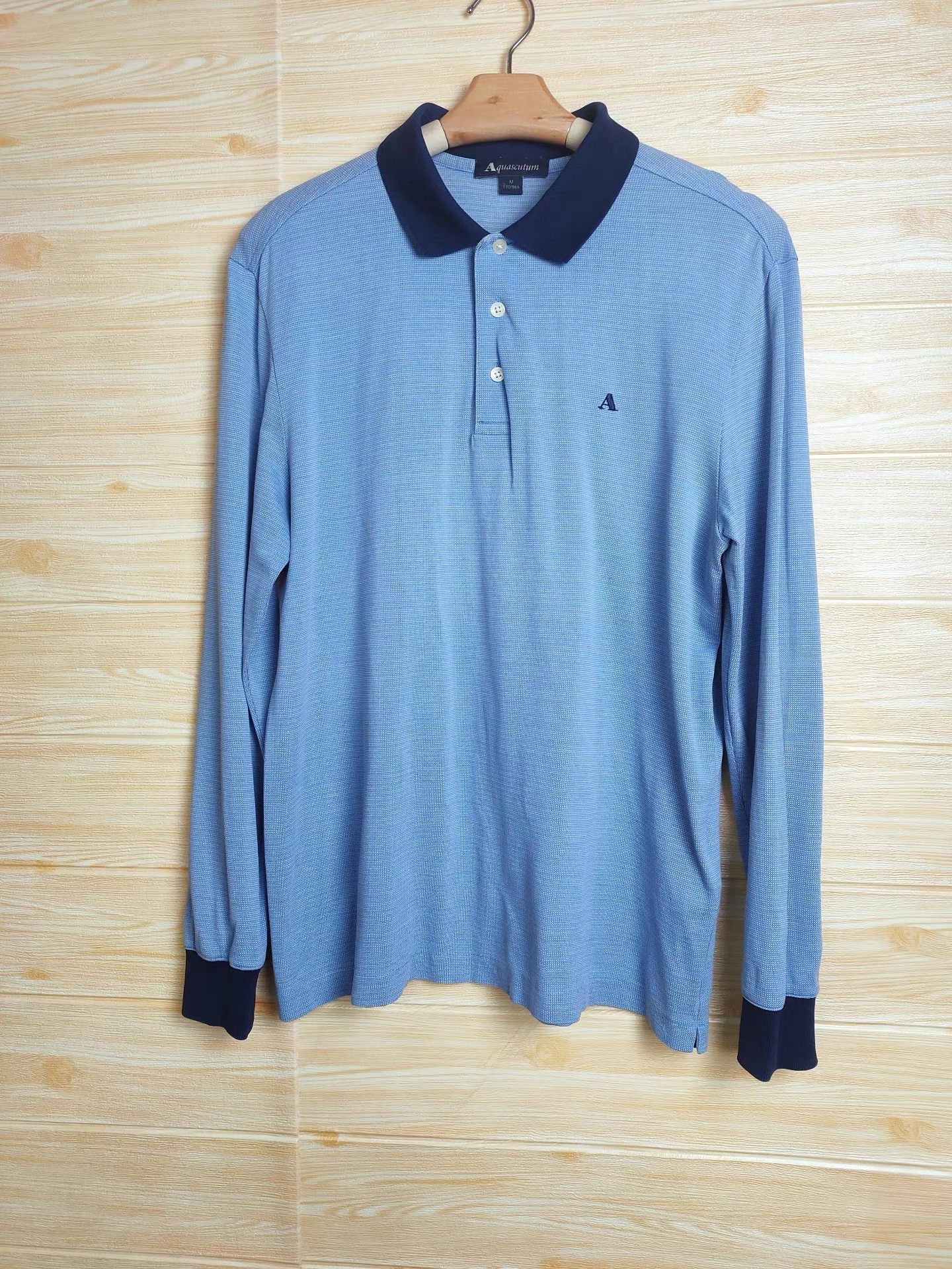 Aquascutum Aquascutum Men's Blue Long Sleeve Polo Shirt K29 Size US M / EU 48-50 / 2 - 1 Thumbnail
