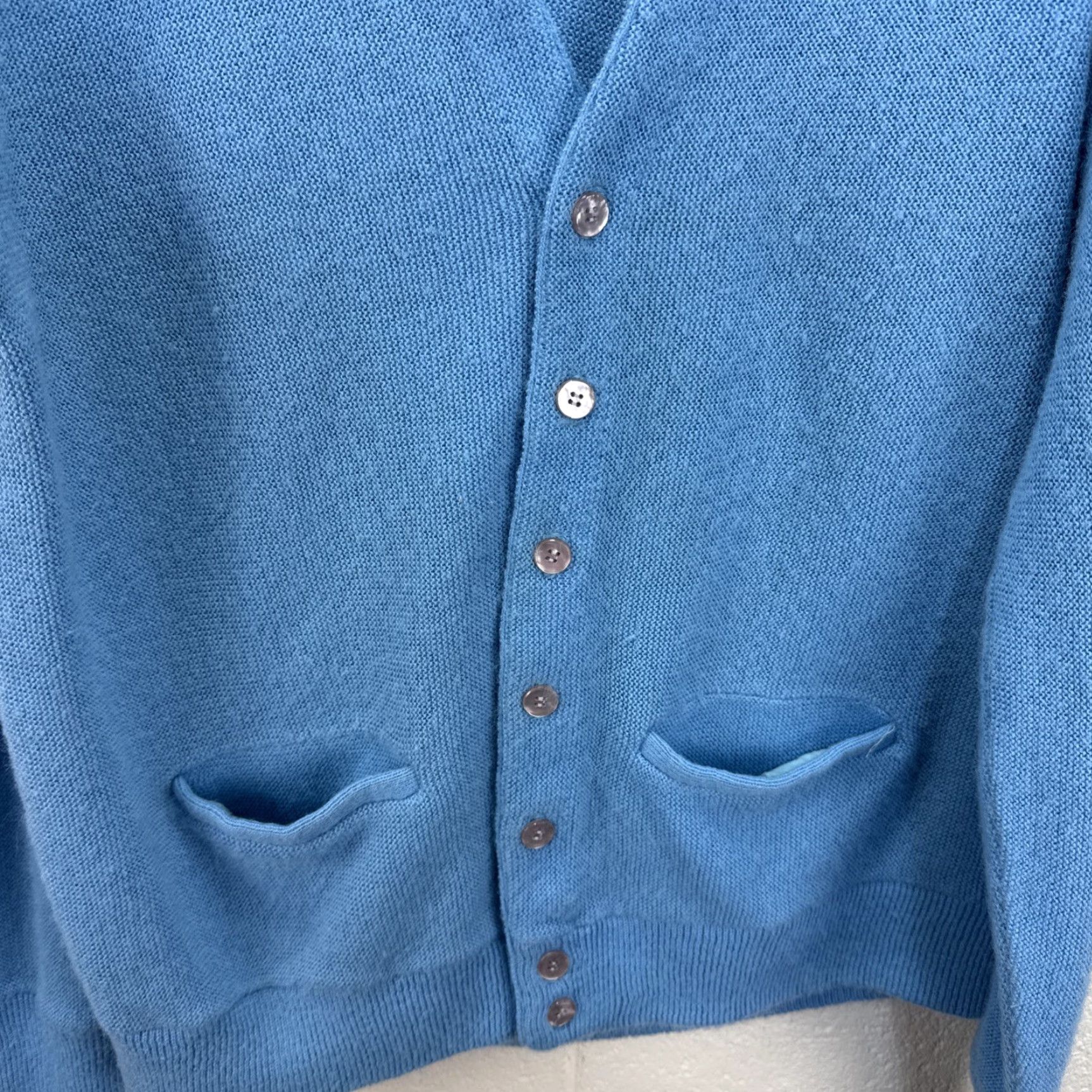 Vintage VINTAGE Cardigan Mens M Blue 60s 70s Wool Button Up Pockets Classic Cardigan Sweater Knit Tightly Woven N/A Size US M / EU 48-50 / 2 - 7 Thumbnail