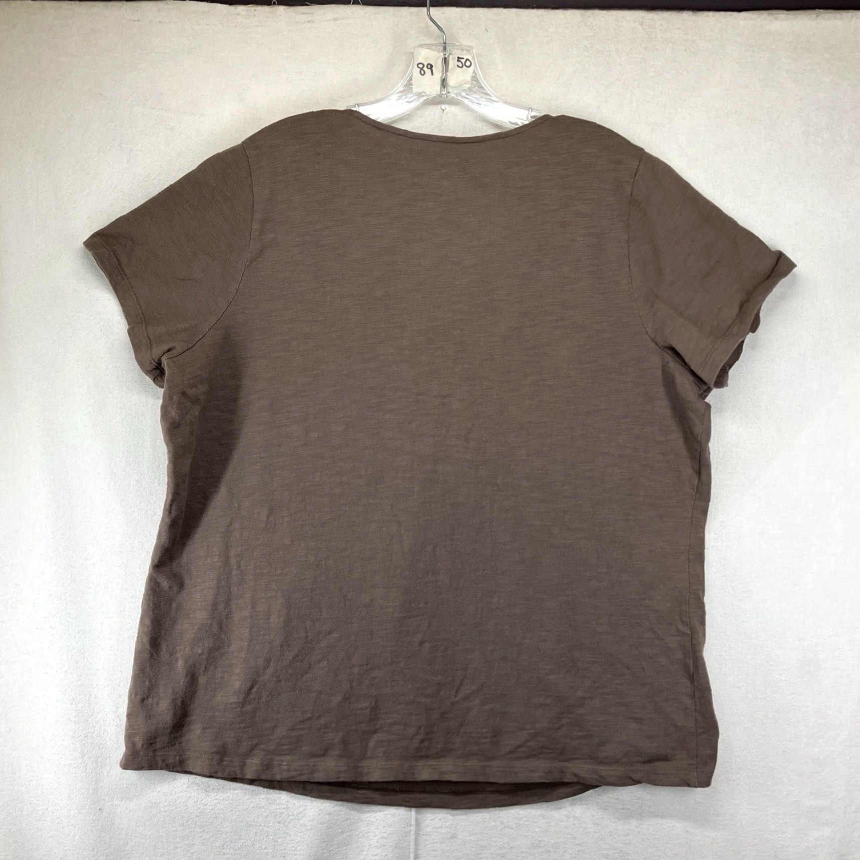 Vintage St. John's Bay Women's T-Shirt 1X Brown Embroidered Daisy Knit Top 100% Cotton Short Sleeve Pullover All Seasons Womens Size XL / US 12-14 / IT 48-50 - 2 Thumbnail