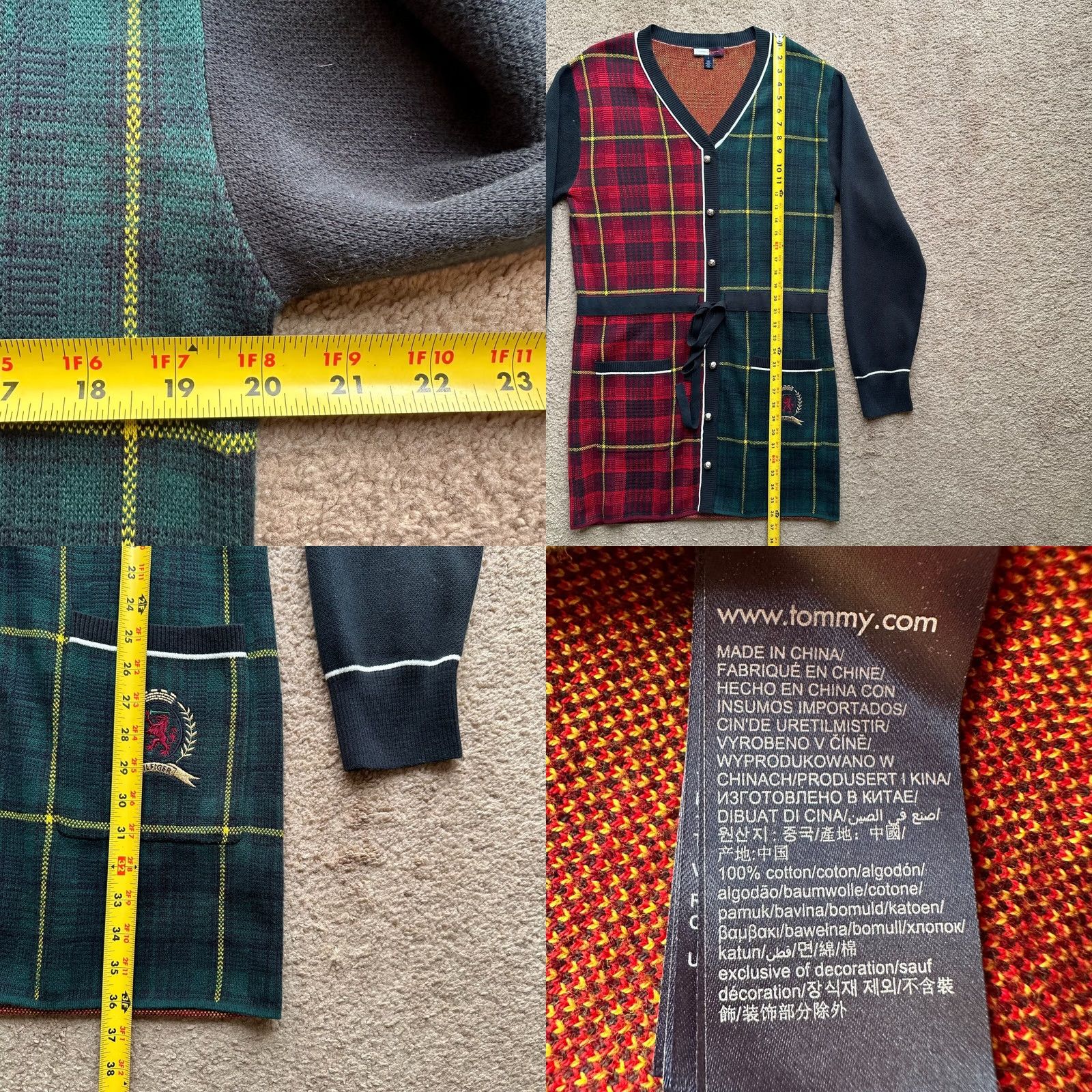 Tommy Hilfiger Tommy Hilfiger Sweater Dress Womens Small Cotton Collection Long Sleeve Plaid Multicolor V-Neck Button Size S / US 4 / IT 40 - 8 Thumbnail