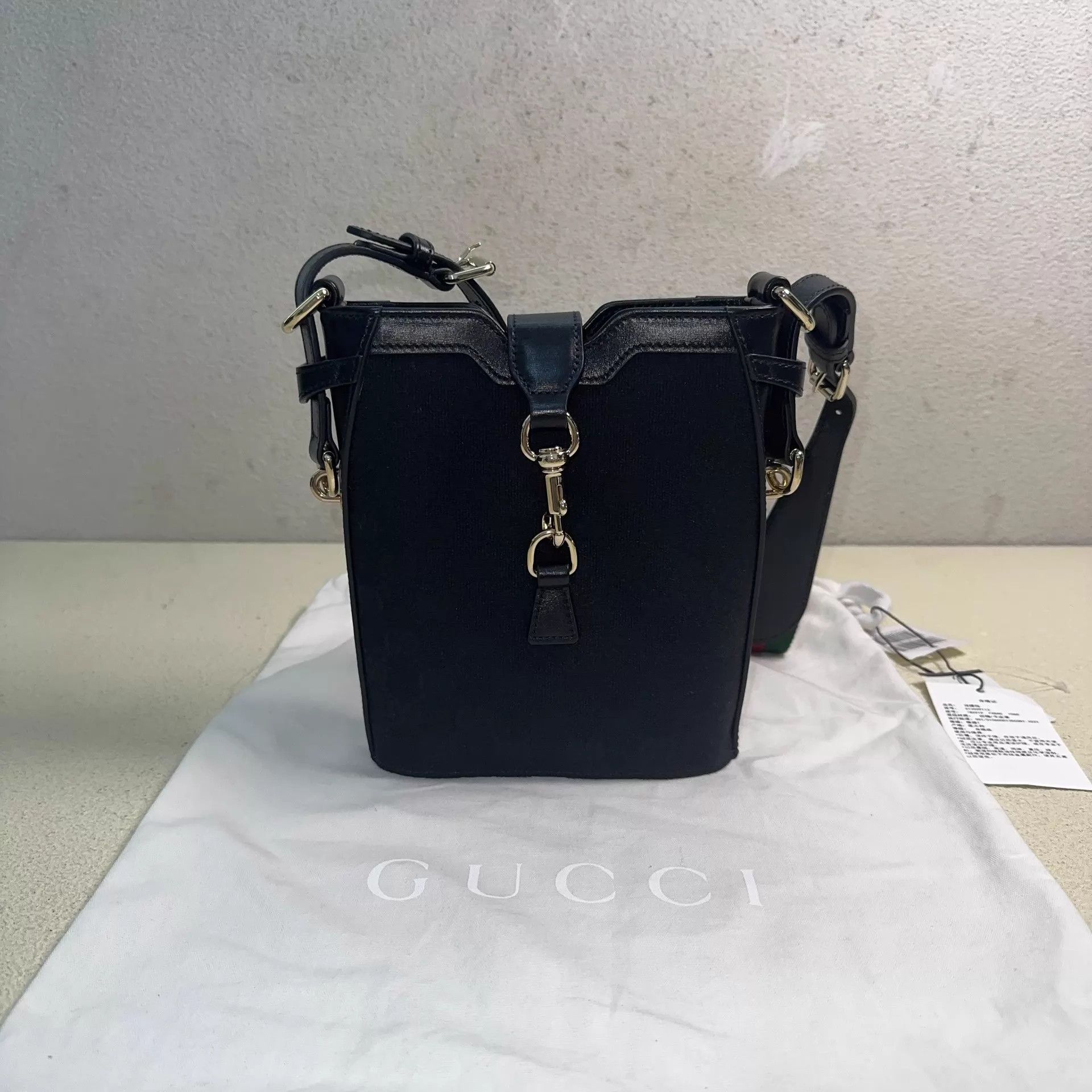 Gucci GUCCI Mini Bucket Bag Black Canvas Leather Trim Size ONE SIZE - 2 Thumbnail