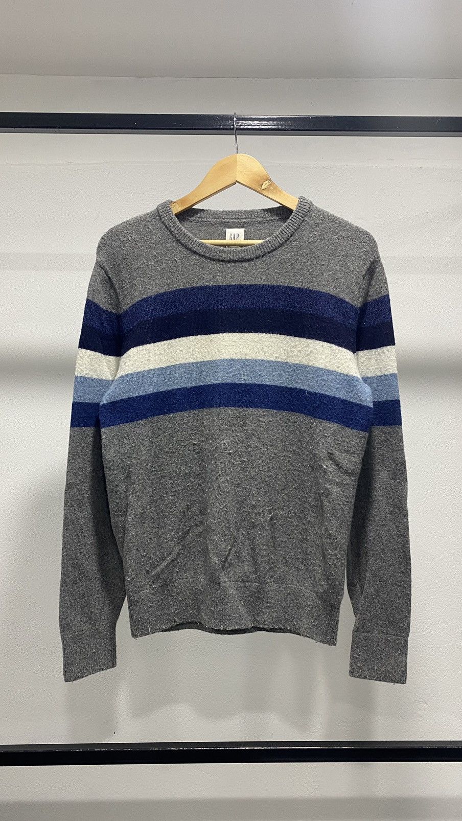 image of Aran Isles Knitwear x Over The Stripes Gap Striped Knitwear Kurt Cobain in Grey, Men's (Size Small)