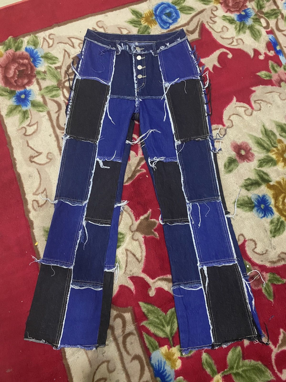 Shein Shein Patchwork Shaggy Edge Denim Blue Jeans Size 29" - 1 Thumbnail