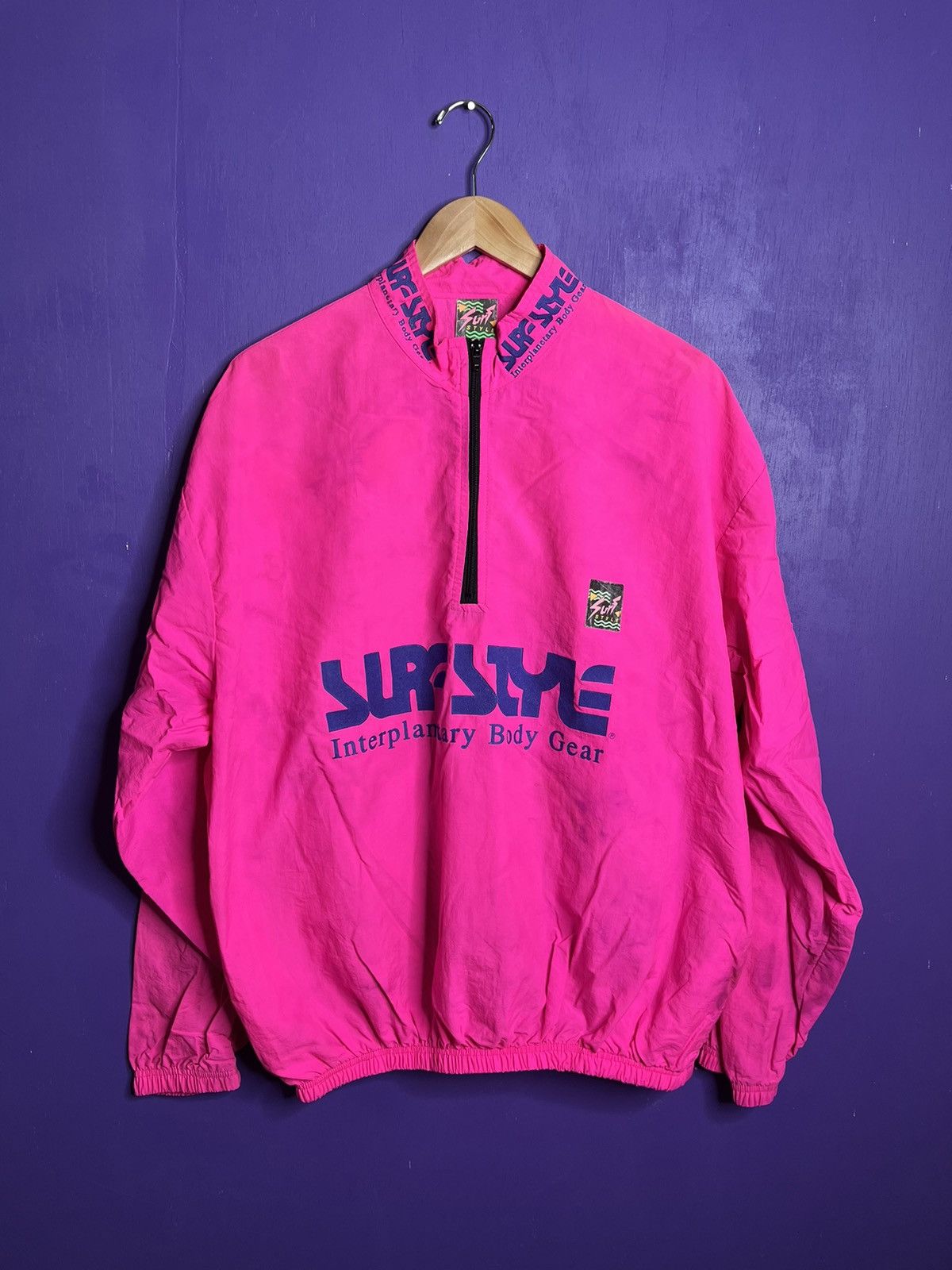 Vintage 90s Surf style quarter zip windbreaker jacket