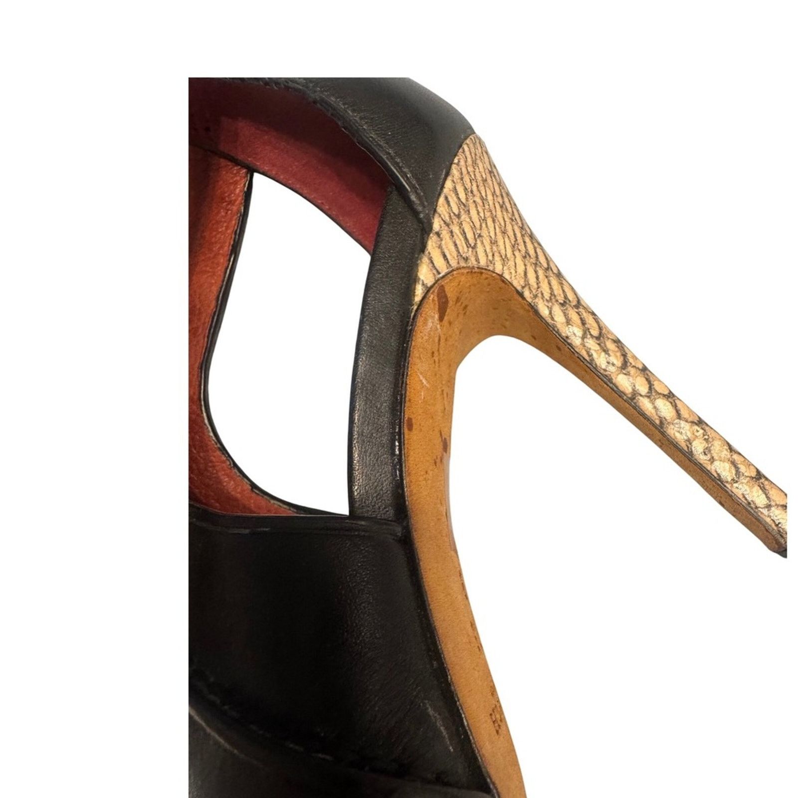 Coach Coach Black Leather Lace-Up Heels w/ Snakeskin Stiletto Size US 7 / IT 37 - 3 Thumbnail