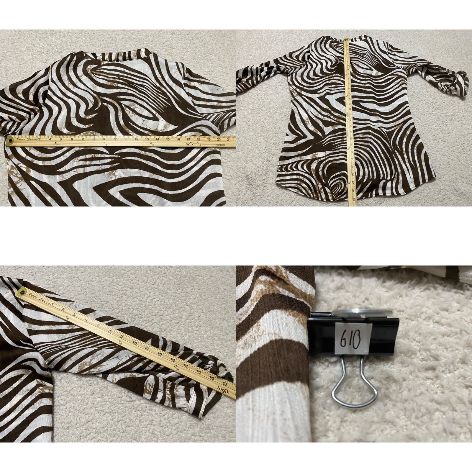Vintage Chico's Womens Medium Shirt Brown Geometric Button-Front 3/4 Sleeve Sheer Size M / US 6-8 / IT 42-44 - 8 Thumbnail