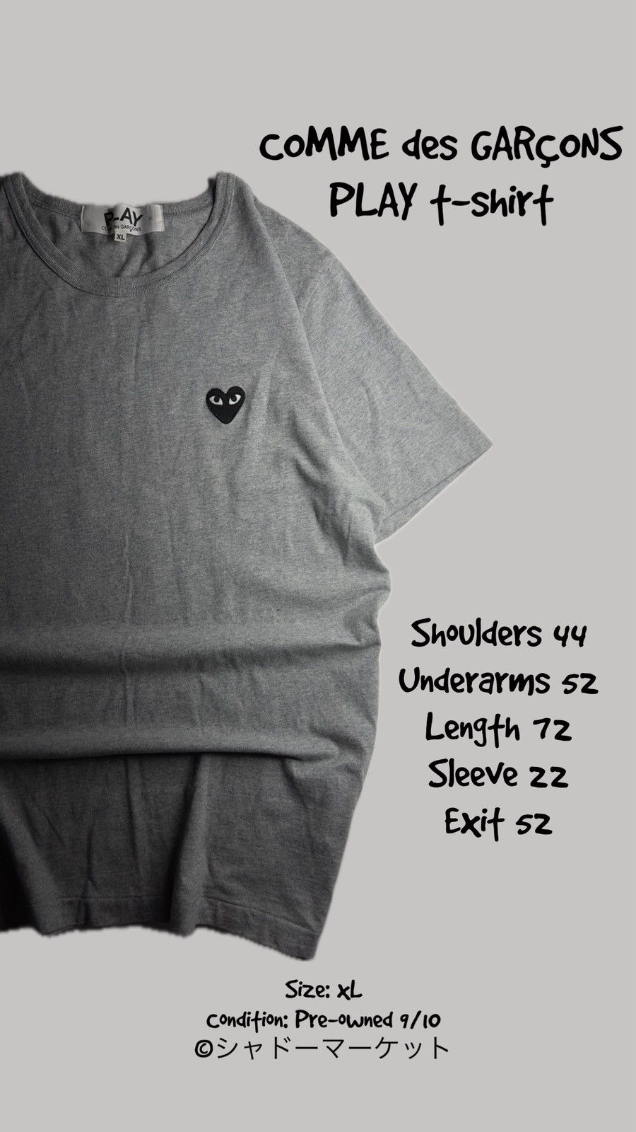 Comme des Garcons COMME des GARÇONS PLAY T-Shirt Black Heart Logo – Grey XL Size US XL / EU 56 / 4 - 1 Thumbnail