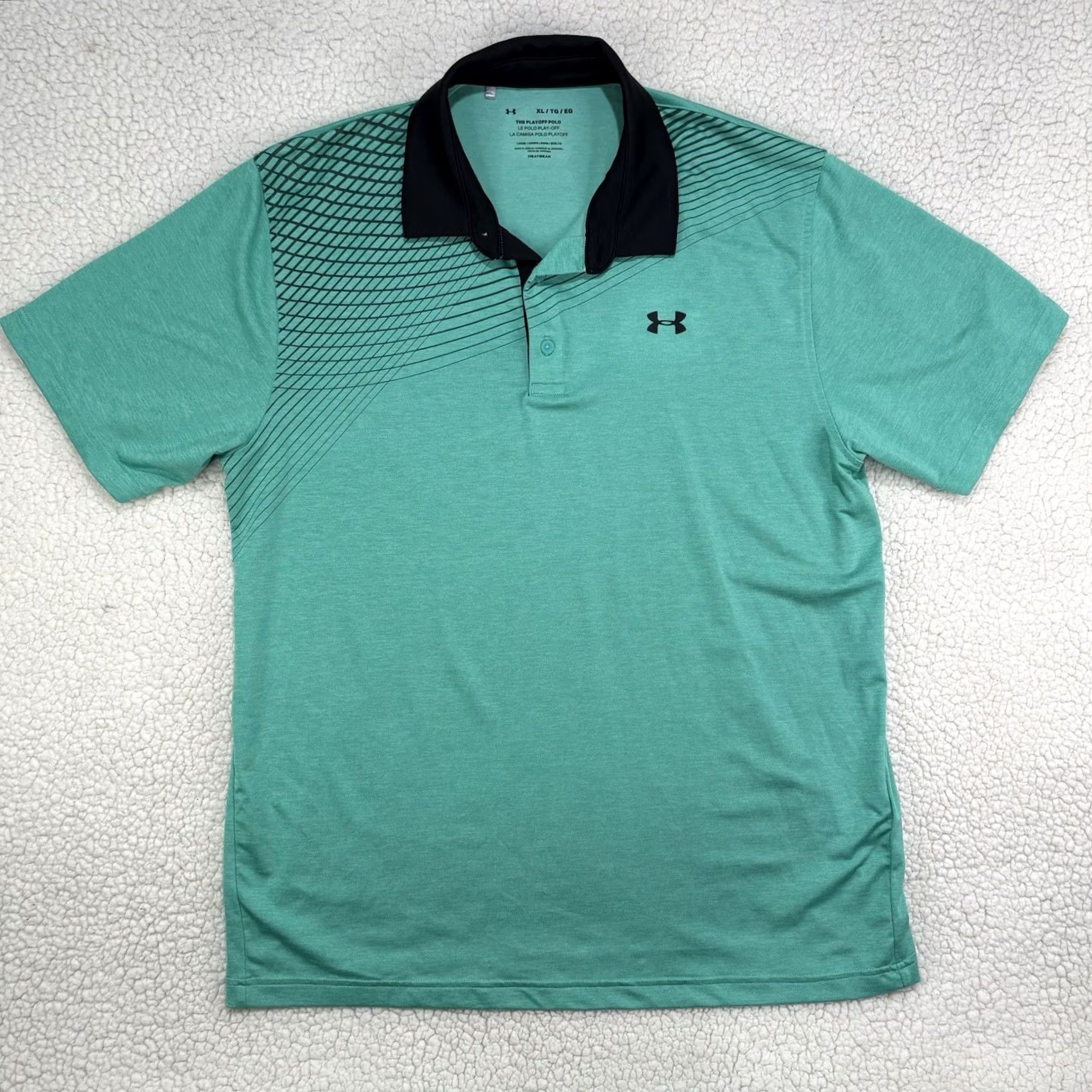 Under Armour Under Armour Polo Shirt Golf Turquoise Black Stripes Mens XL Green Blended Fabric HeatGear Size US XL / EU 56 / 4 - 2 Thumbnail