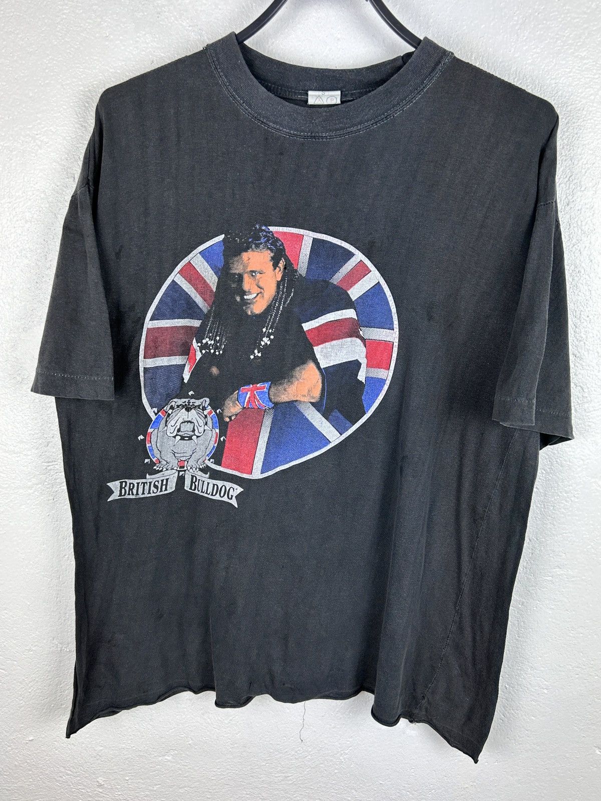 image of 90's Vintage British Bulldog Davey Boy Smith Wwe Wwf T-Shirt in Faded Black, Men's (Size Small)