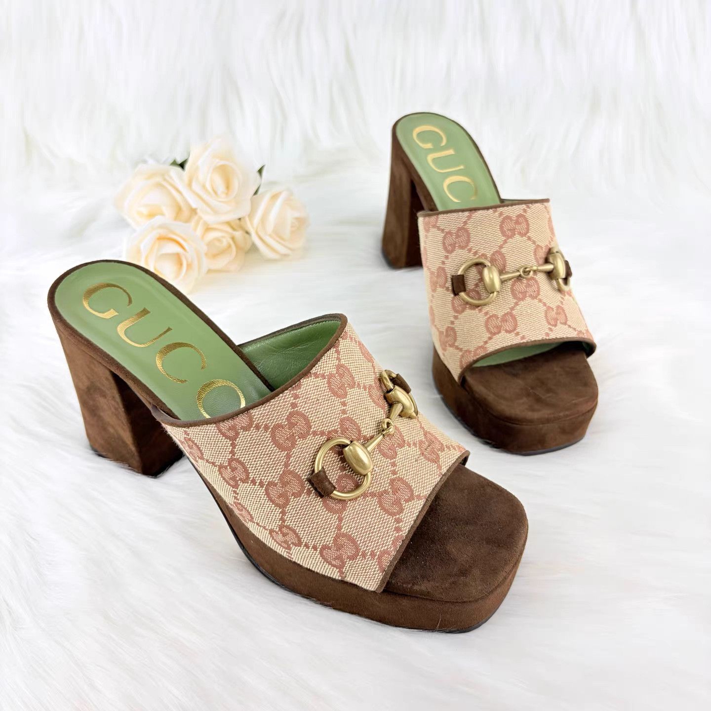 Gucci Gucci GG Monogram Horsebit Block Heel Sandals K15 Size US 6 / IT 36 - 8 Thumbnail