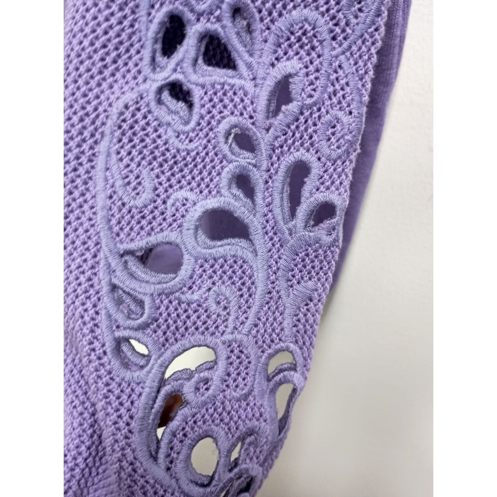 Vintage Roaman's Sweater Size 1X Purple BOHO Embroidered Eyelet Balloon Sleeve Womens Size XL / US 12-14 / IT 48-50 - 7 Thumbnail