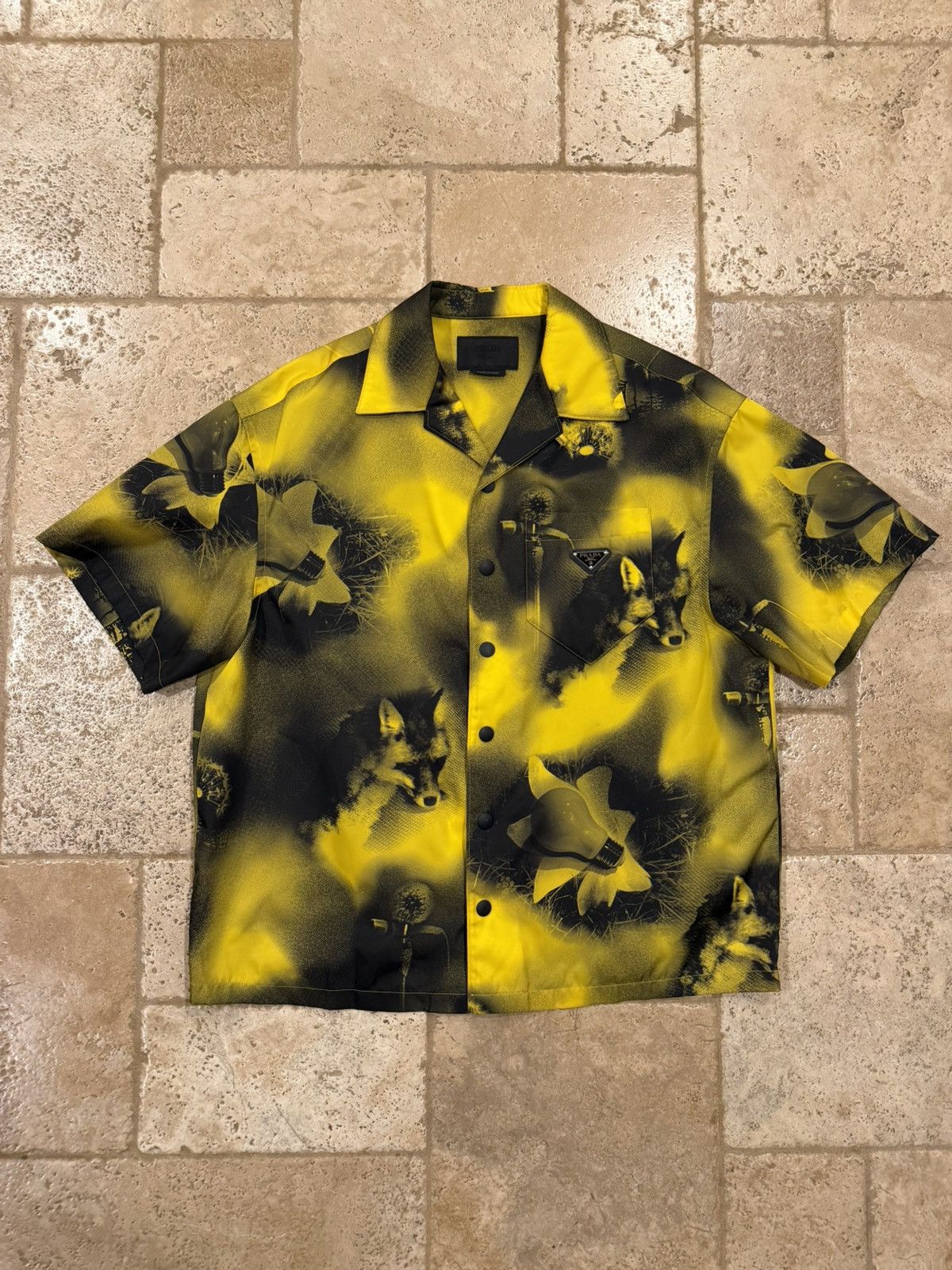 Prada Prada Abstract Fox-Print Yellow Nylon Yellow Bowling Shirt Size US L / EU 52-54 / 3 - 1 Thumbnail