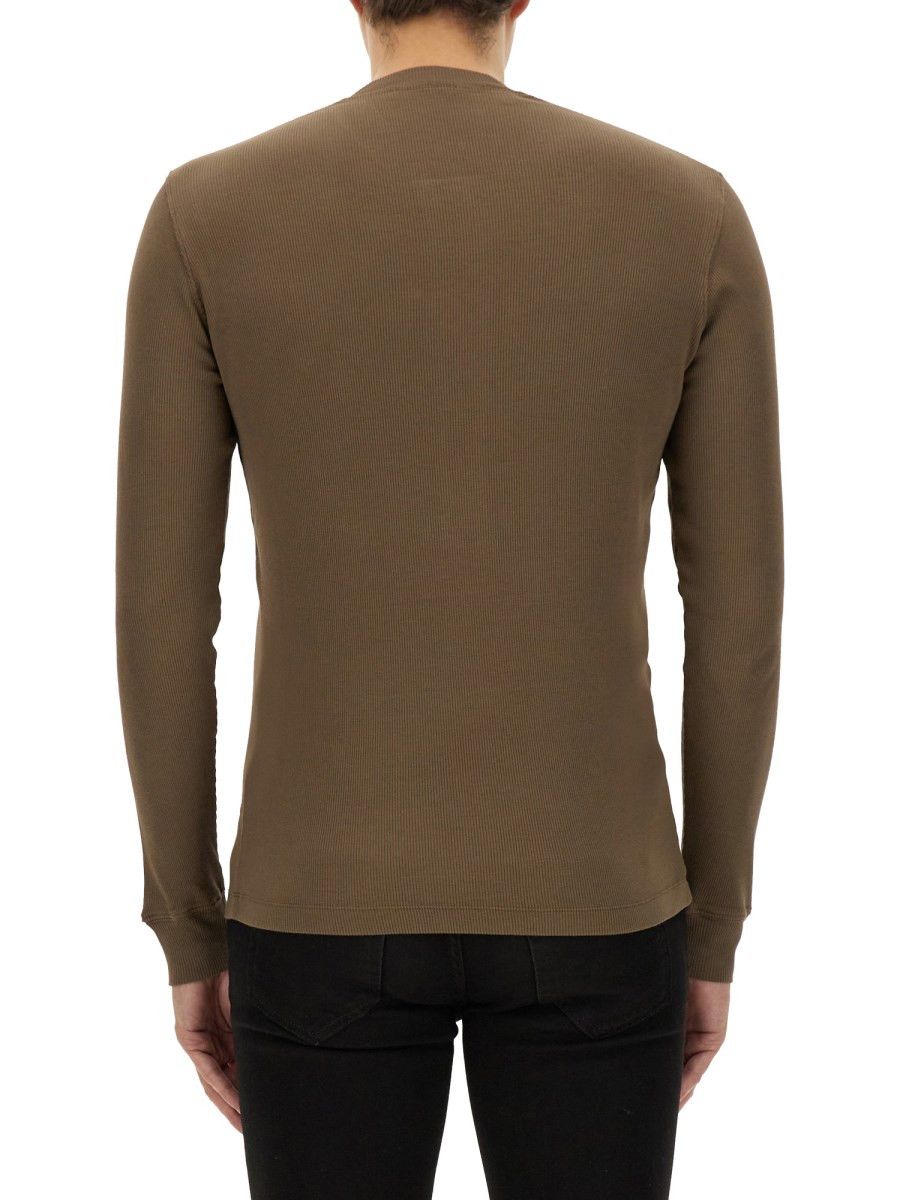 Tom Ford o1s22i1n0125 Henley T-Shirt in Moss Green Size US M / EU 48-50 / 2 - 3 Thumbnail