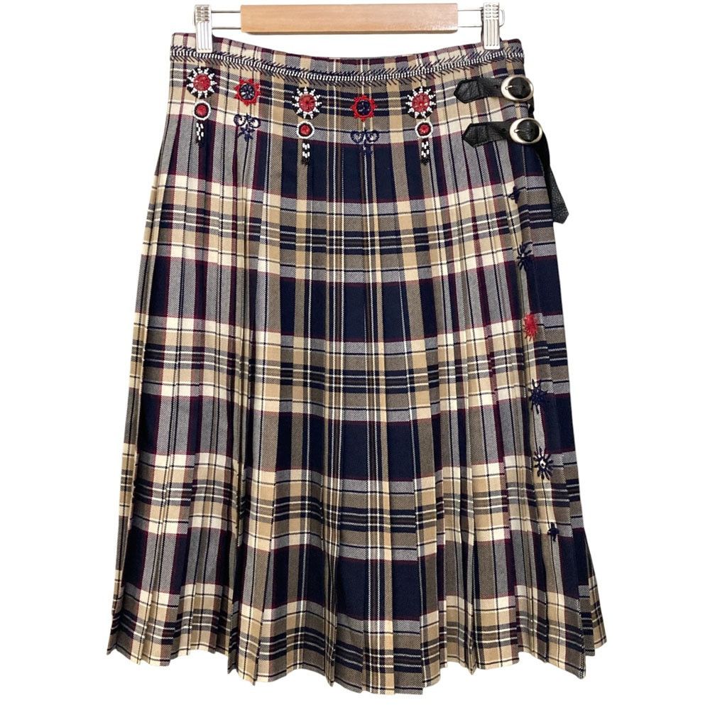 Other Other KEITA MARUYAMA Beads Embroidery Check Pleated Skirt Textile Skirts DUTY FREE for USA Size ONE SIZE - 1 Thumbnail