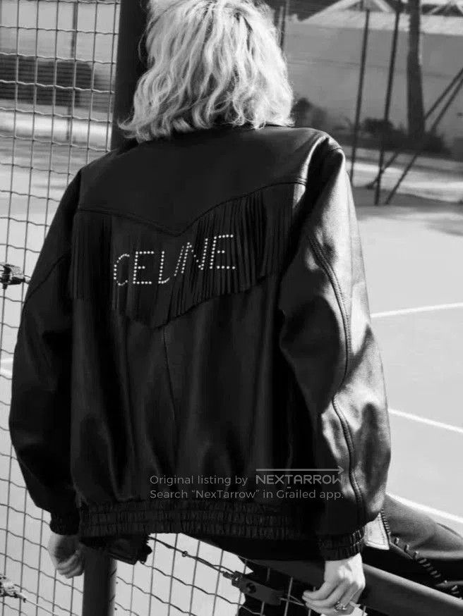 Celine Black Leather Jacket with Fringe & Embellished Back . Size US S / EU 44-46 / 1 - 1 Thumbnail