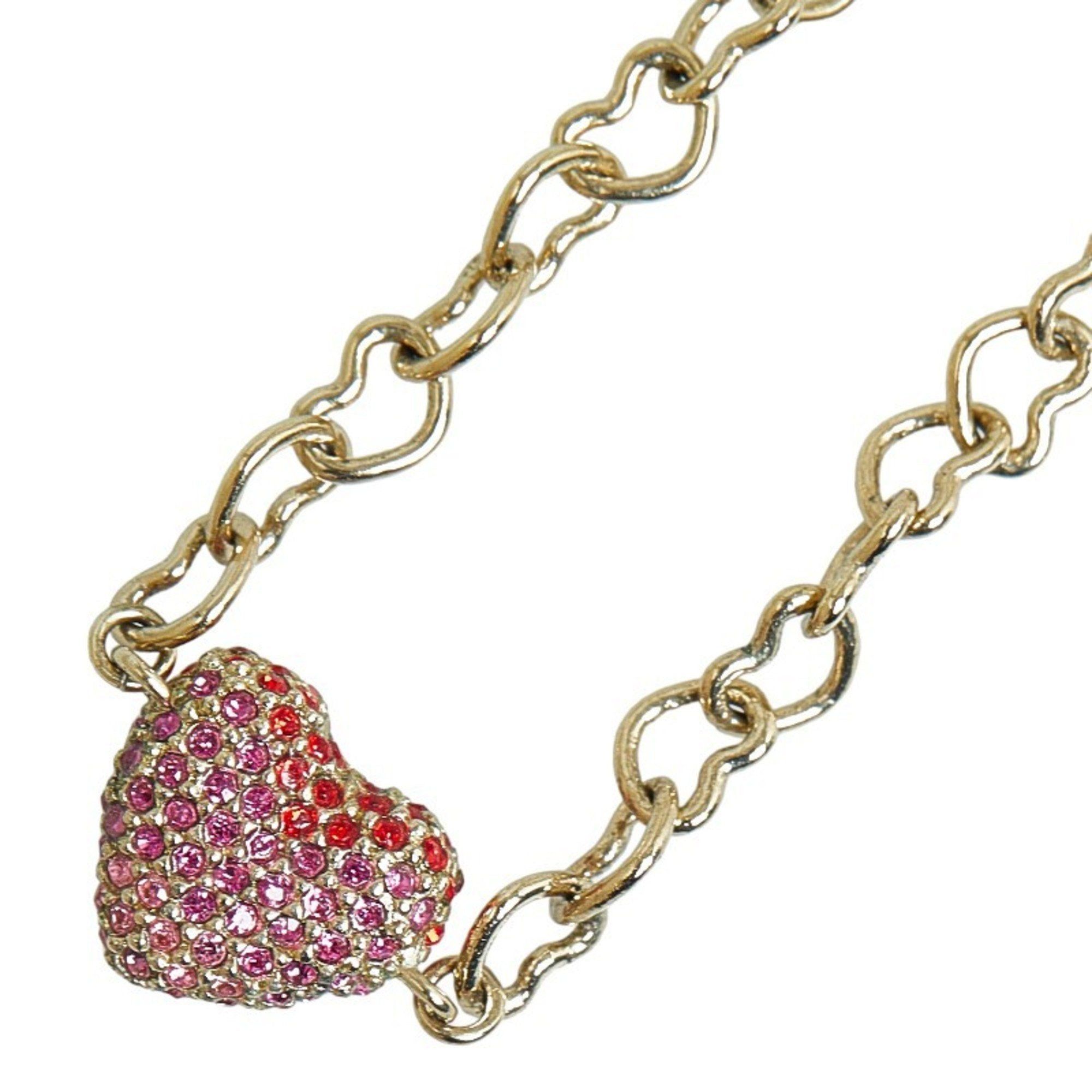image of Christian Dior Dior Heart Rhinestone Necklace Silver Pink Metal Women's