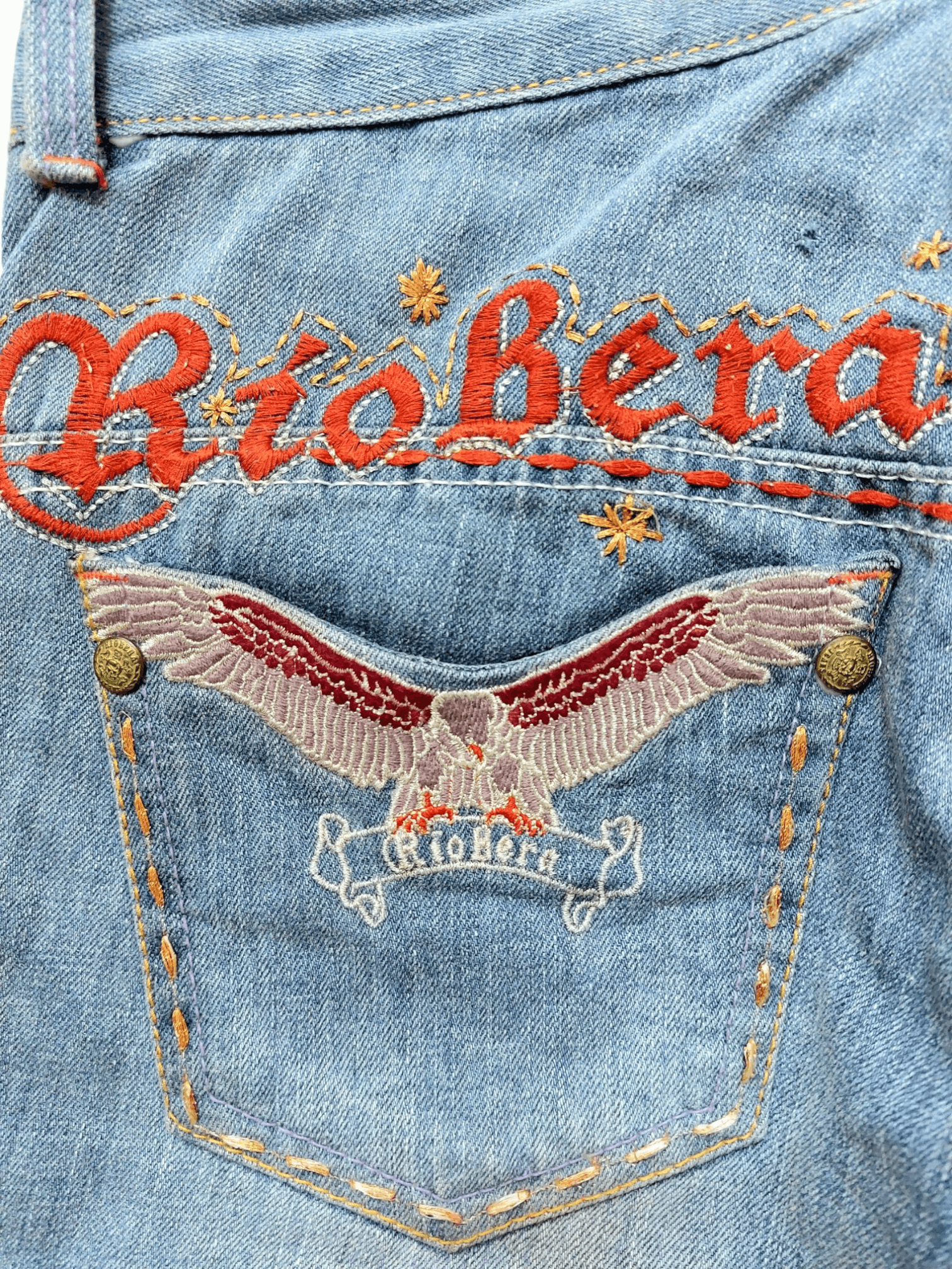 Vintage ☠️ Embroidery Skulls And Eagles Back Pocket Riobera Jeans Size 26" / US 2 / IT 38 - 18 Thumbnail