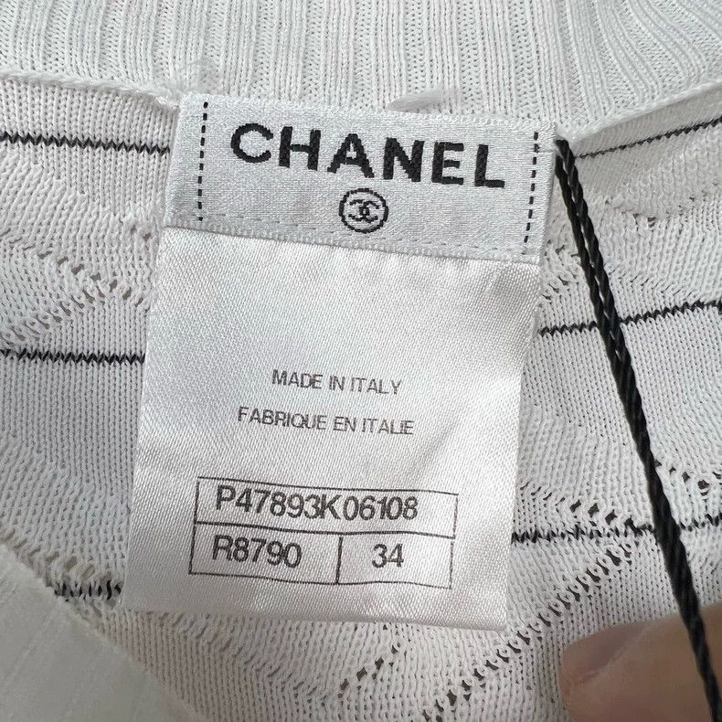 Chanel Chanel White striped knitted Logo short sleeves 2504-Nexta Size XXS / US 00 / IT 34 - 6 Thumbnail