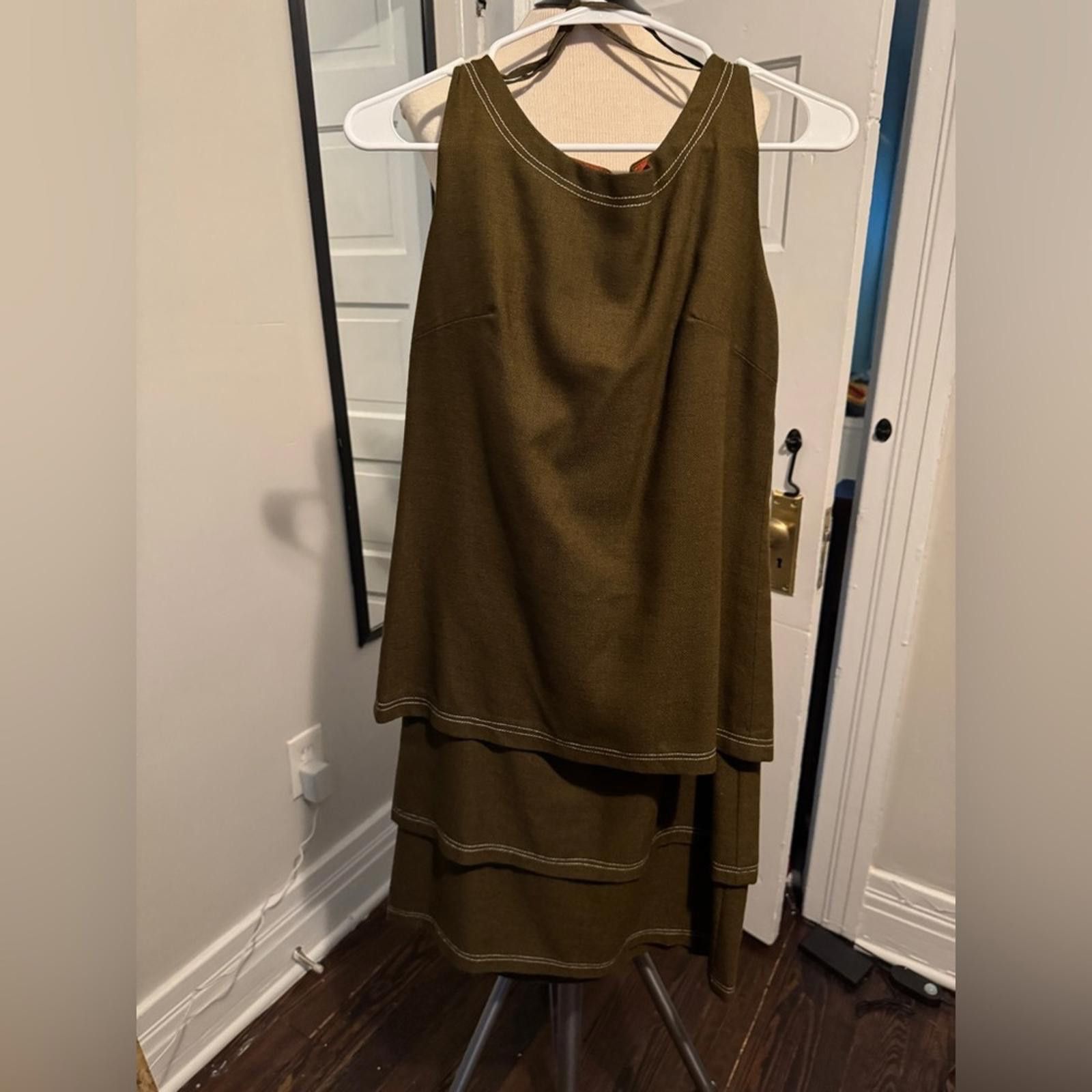 Designer True Vintage Olive Green Tiered Ruffled Midi Dress Size M / US 6-8 / IT 42-44 - 2 Thumbnail