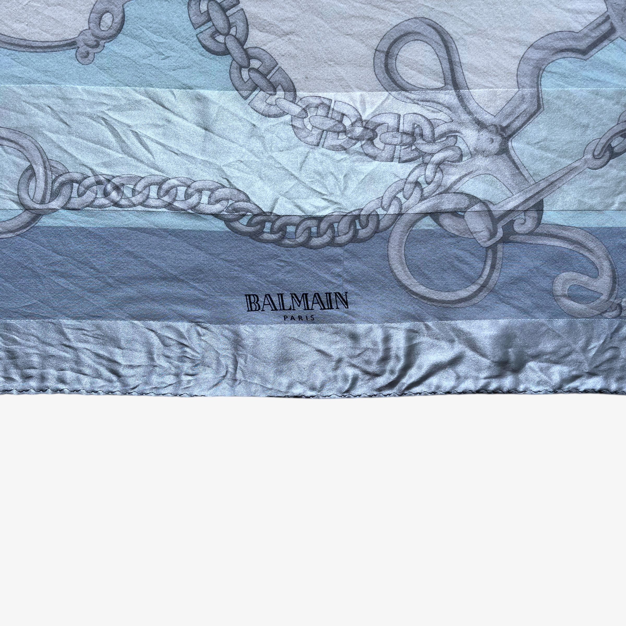 Balmain Vintage 80s Pierre Balmain Horsebit Print Blue Silk Scarf Size ONE SIZE - 2 Thumbnail