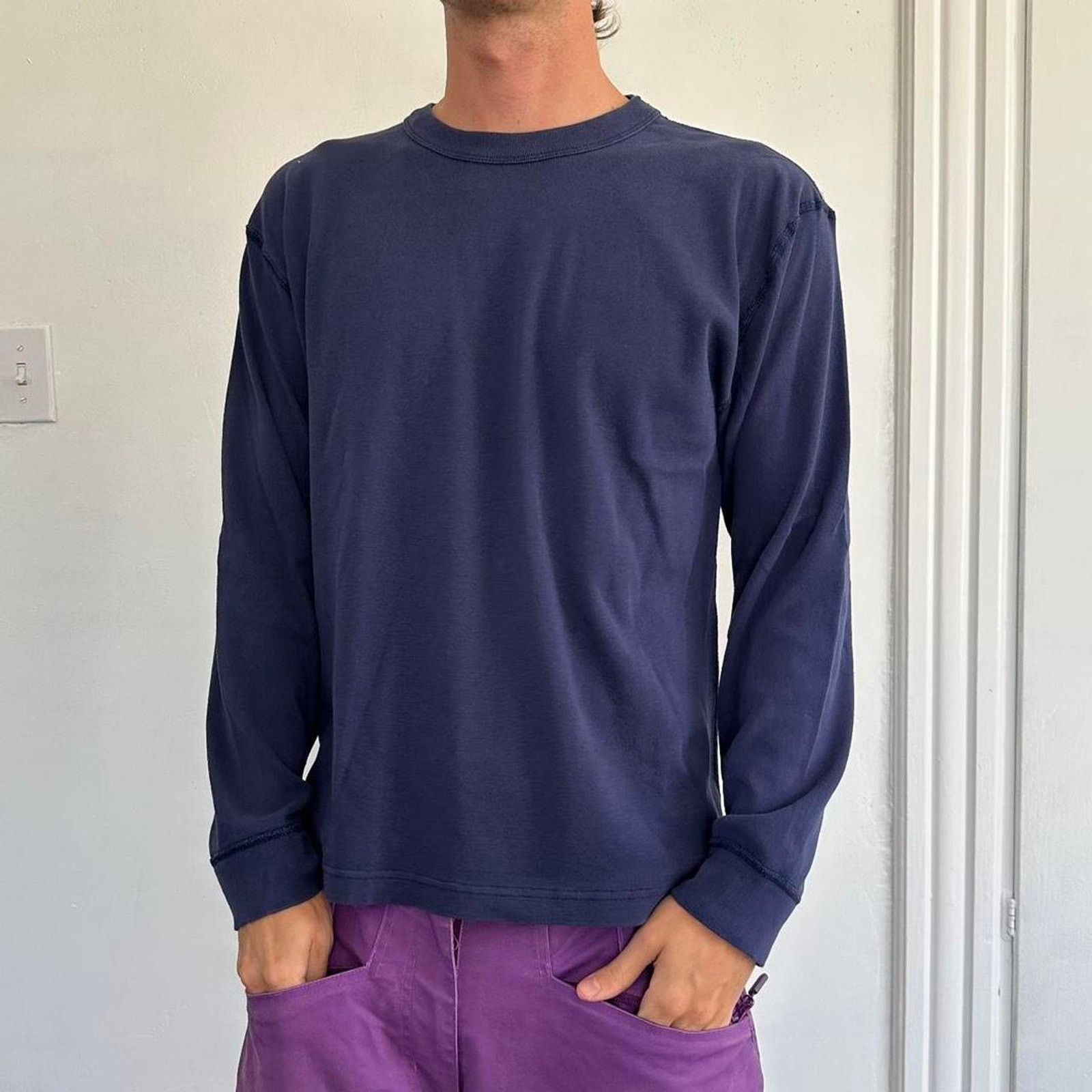 Vintage Vintage Basic Blank Navy Organic Cotton Longsleeve Shirt Size US L / EU 52-54 / 3 - 2 Thumbnail