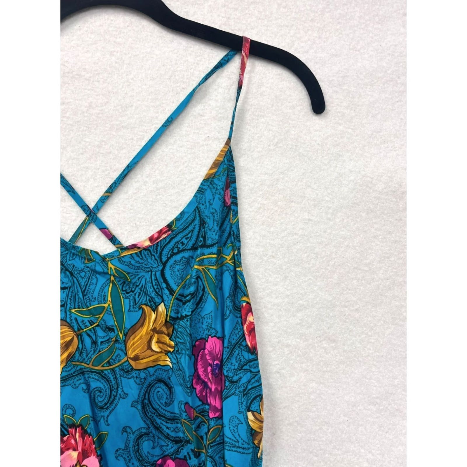 Vintage Rene Rofe Womens Slip Dress Silk Floral Print Midi Crossback Open Back M Blue Size M / US 6-8 / IT 42-44 - 7 Thumbnail