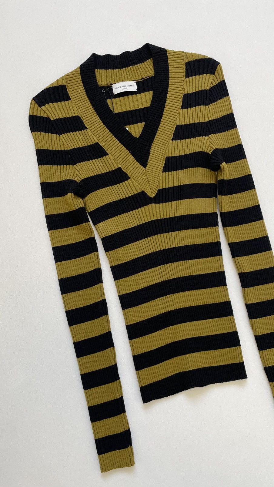 Dries Van Noten Olive/Black Striped Ribbed Knit Sweater Size S / US 4 / IT 40 - 4 Thumbnail