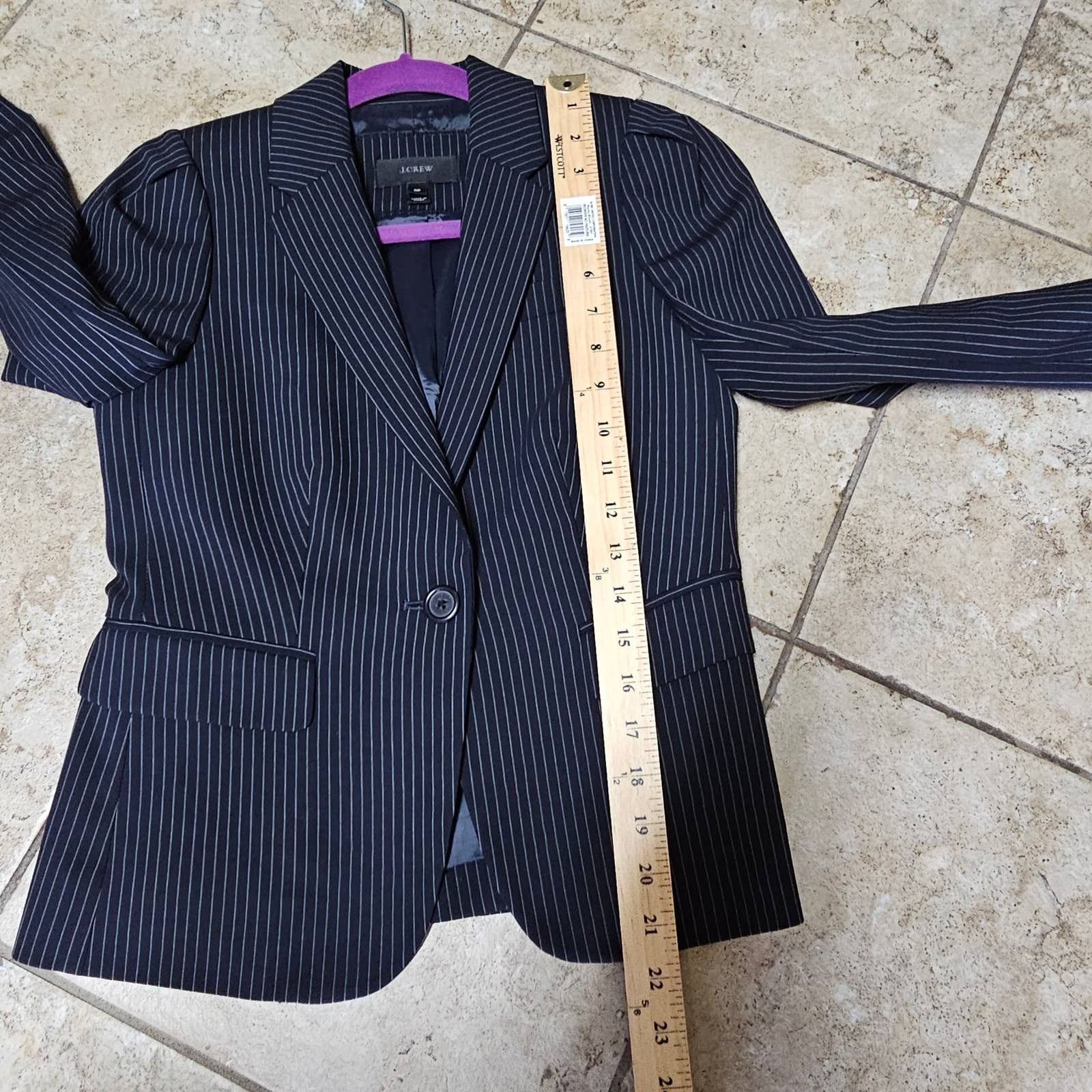 J.Crew JCrew Puff Sleeve Pin Stripe Short Wool Lined Blazer Size 0P Size XS / US 0-2 / IT 36-38 - 7 Thumbnail