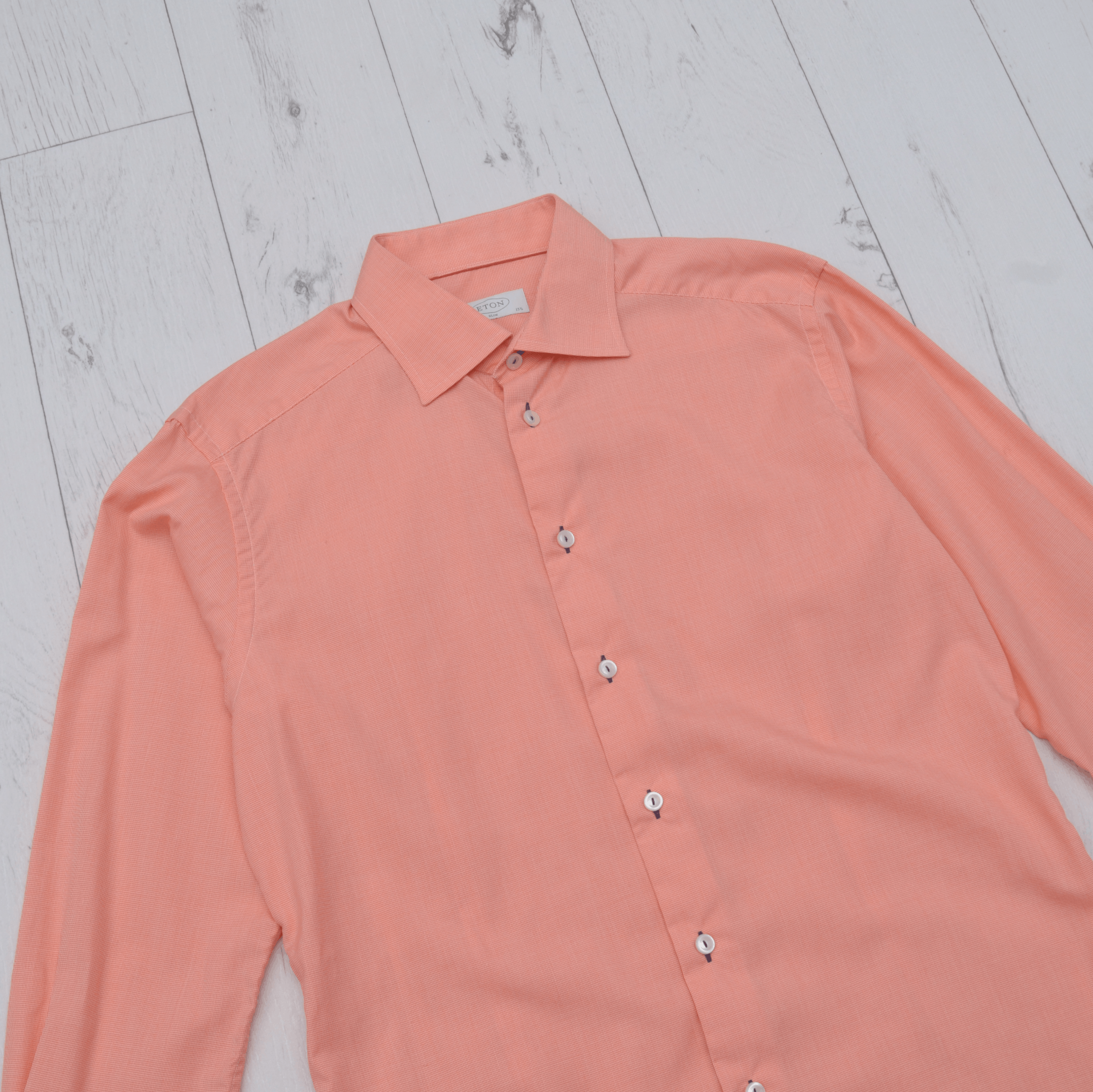 Eton ETON Slim Contemporary Orange Check Gingham Plaid Shirt 40 Size US M / EU 48-50 / 2 - 2 Thumbnail