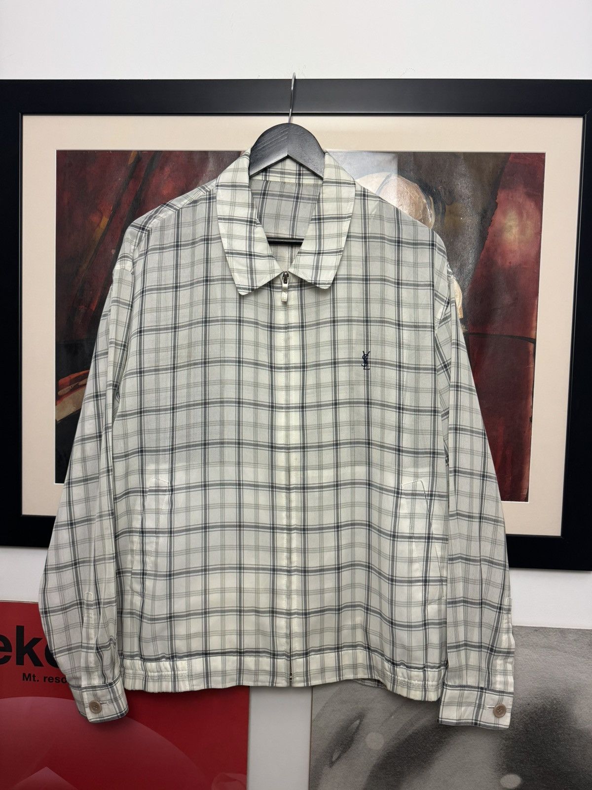 Vintage Yves Saint Laurent YSL Plaid Work Light Jacket Rare