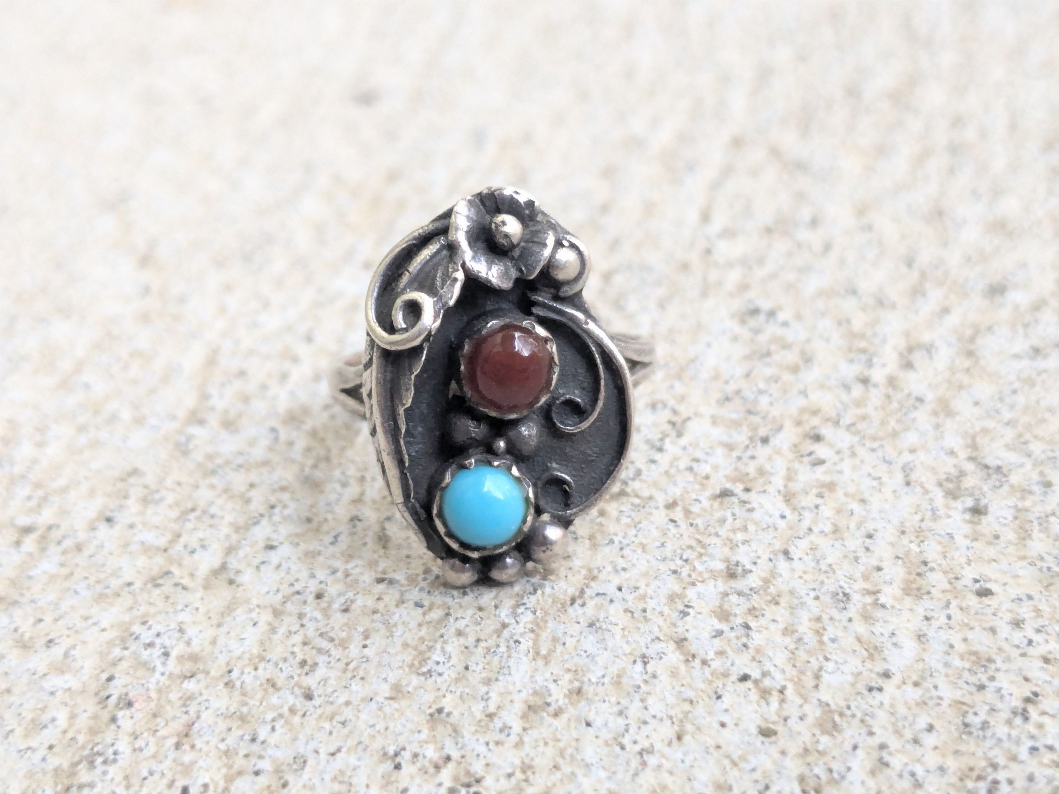 Jewelry × Sterling Silver Vintage Sterling Silver Ring Turquoise Agate 5.75 Native Size ONE SIZE - 8 Thumbnail