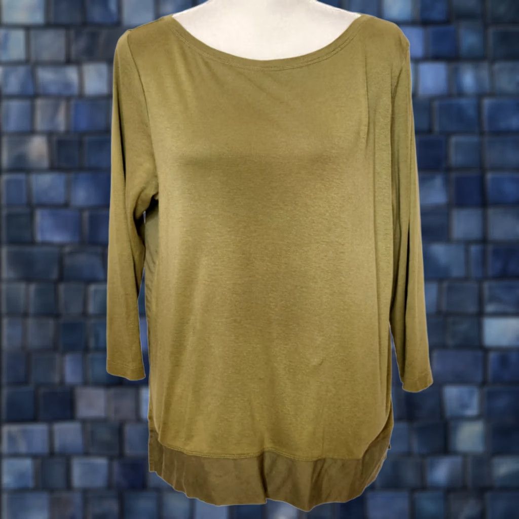 J. Jill J Jill Womens L Pima 3/4 Sleeve Top Olive Green Shirt Size L / US 10 / IT 46 - 1 Thumbnail