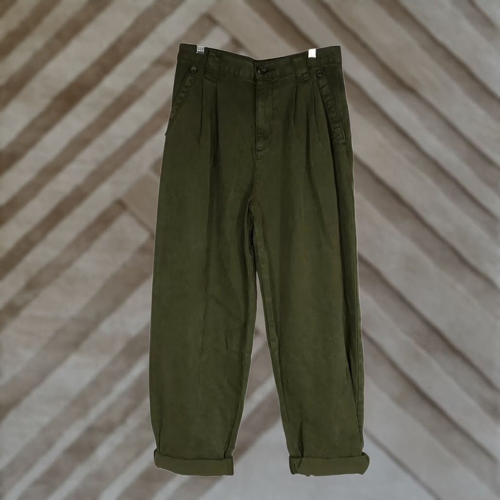 Topshop TOPSHOP Women's 6 Green Pleated Cuff Pants Lyocell Blend Size 28" / US 6 / IT 42 - 1 Thumbnail