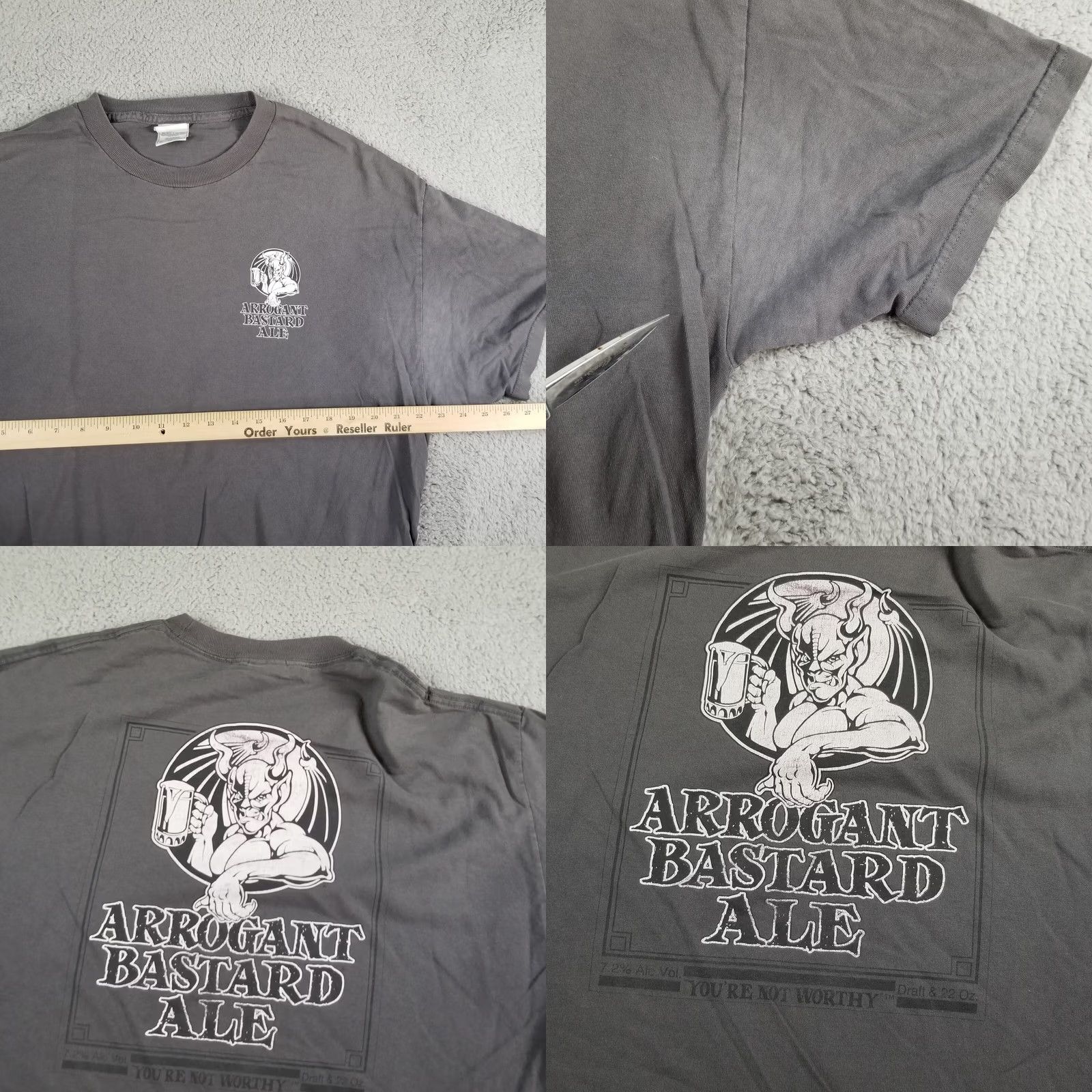 Doublet Arrogant Bastard Ale Shirt Mens L Gray Cotton Knit Double-Sided Logo Vintage 90s Beer Logo T-Shirt Size US L / EU 52-54 / 3 - 8 Thumbnail