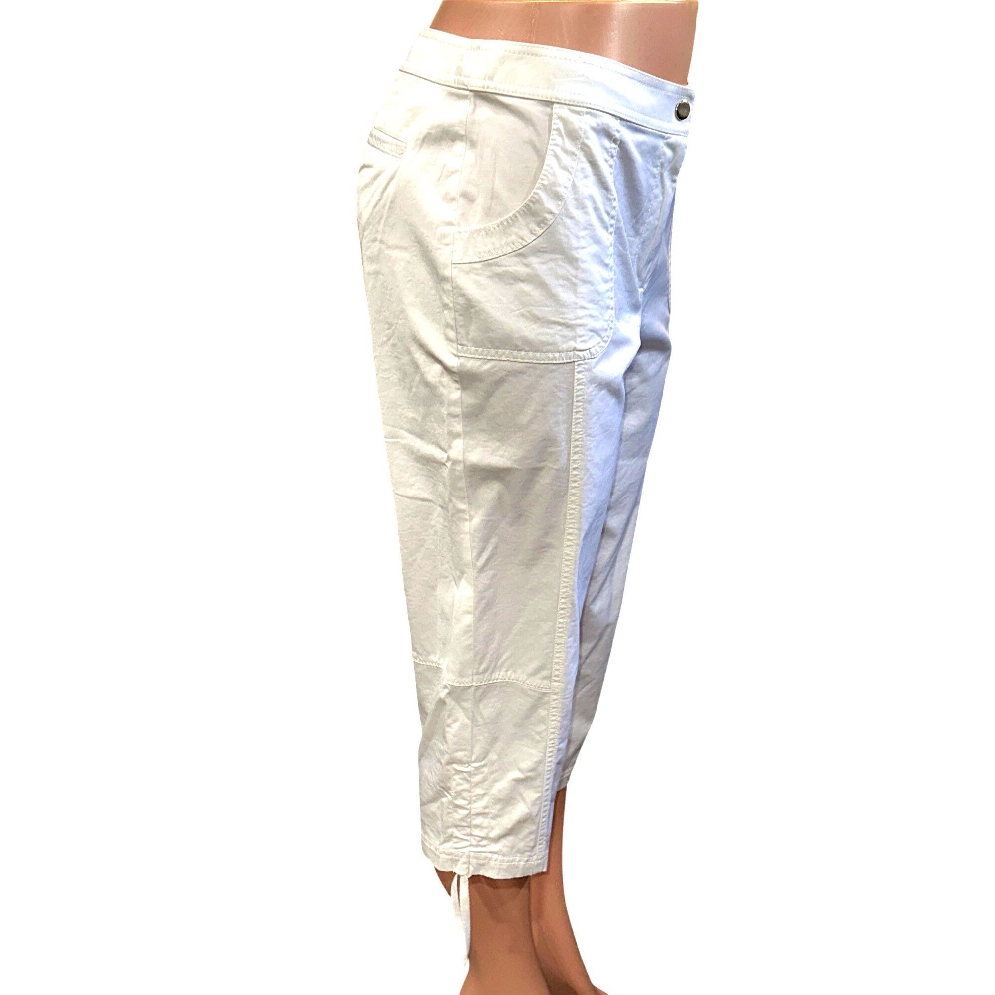 Chicos Chicos Zenergy White Cotton Capri Pants Drawstring Hem Side Size 33" - 4 Thumbnail