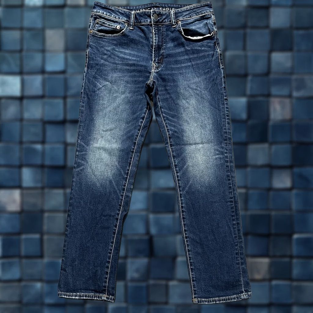 American Eagle Outfitters American Eagle Jeans Mens 33x30 Blue Denim Airflex Slim Straight GUC Size US 32 / EU 48 - 1 Thumbnail