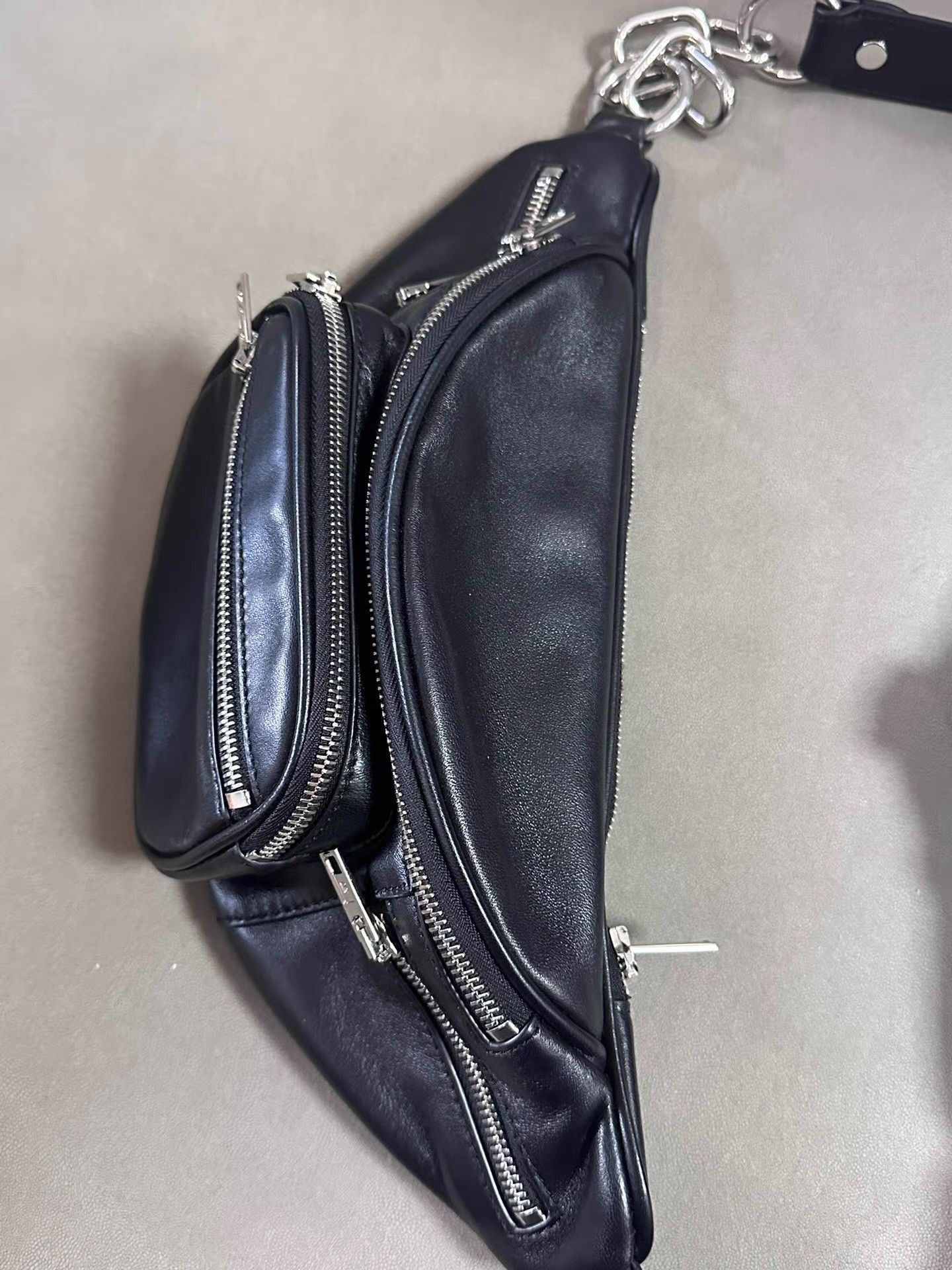Alexander McQueen Black Leather Fanny Pack with Multiple Zippers and Chain Size ONE SIZE - 2 Thumbnail