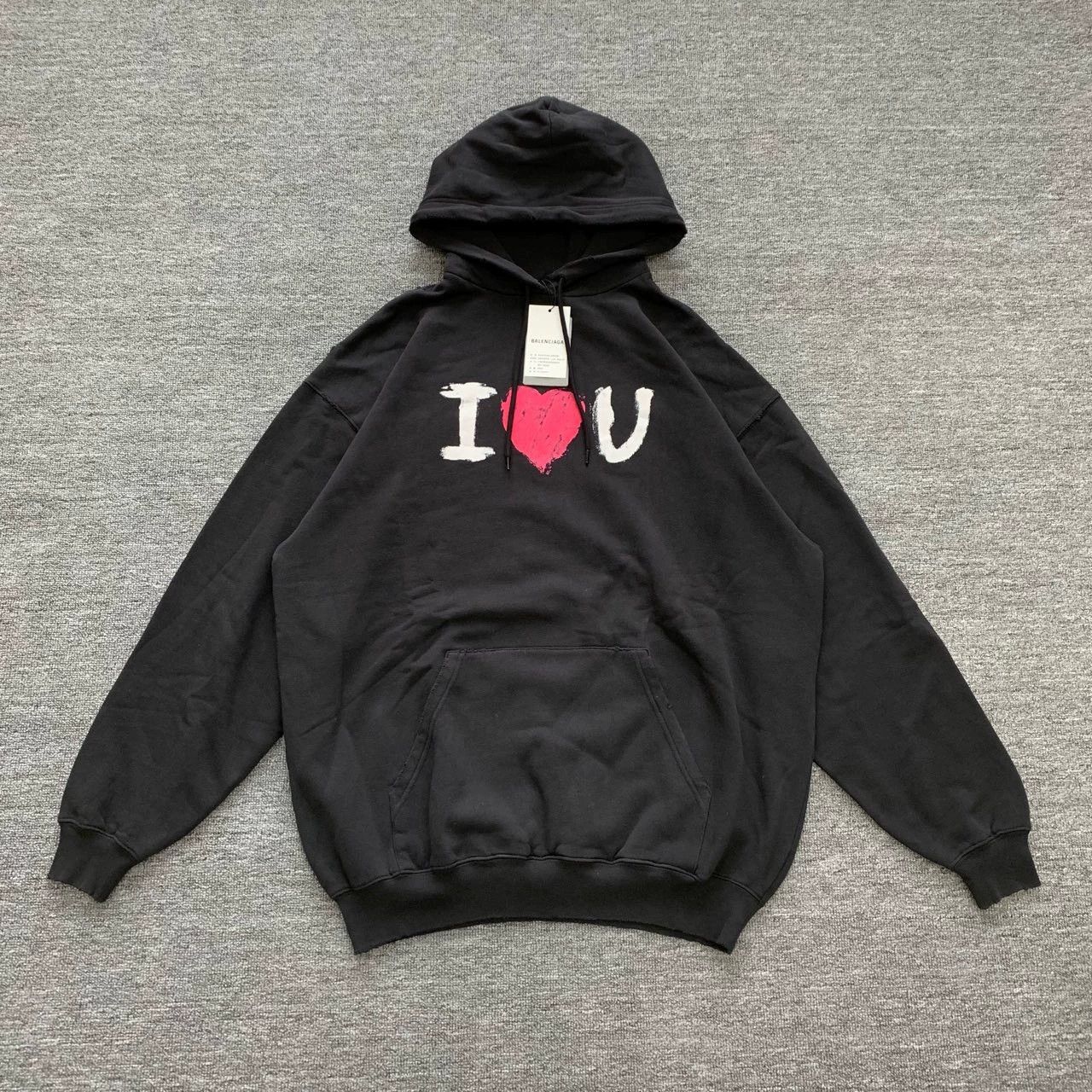 black valenciaga heart graphic hoodie sweatshirt