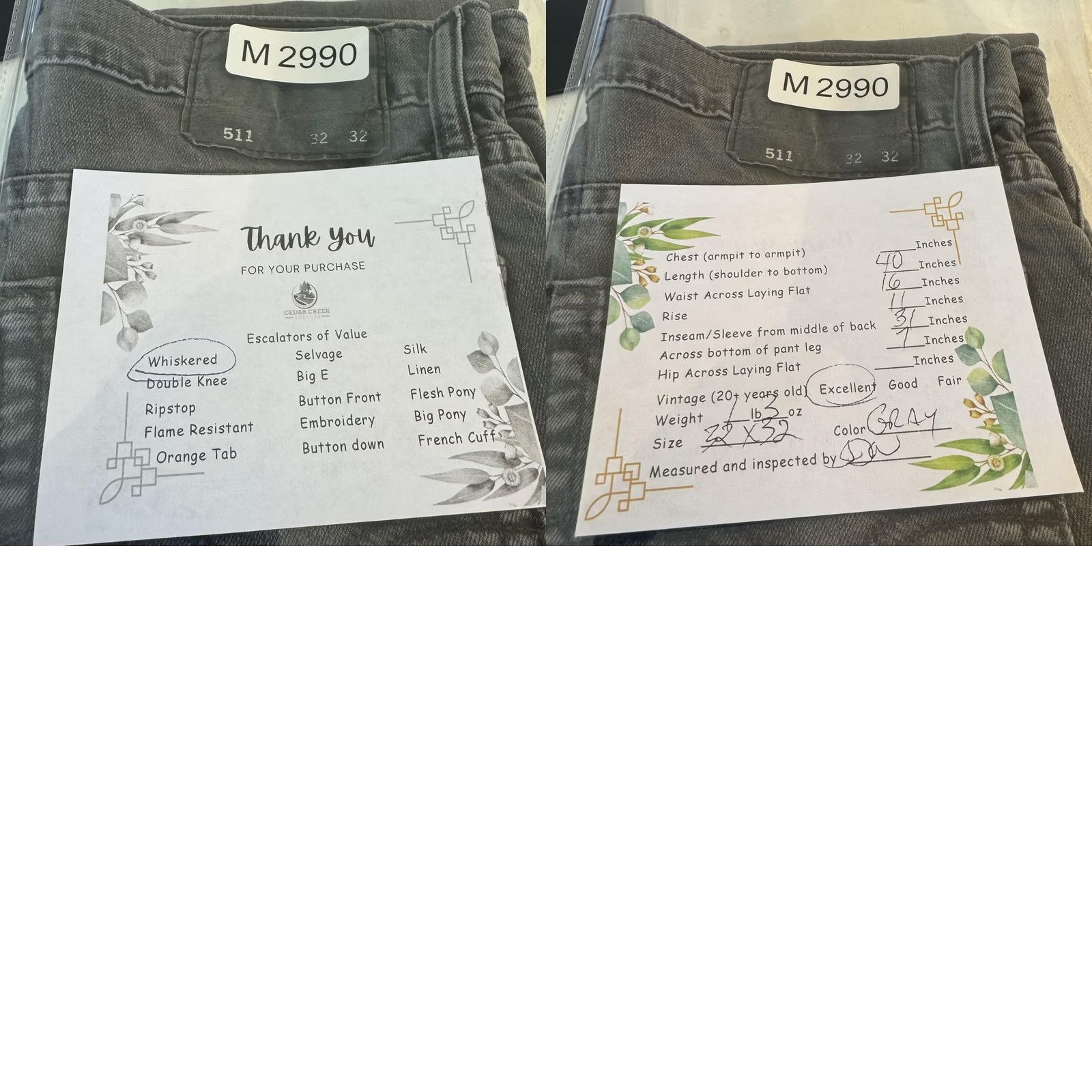 Levi's VINTAGE Levis 511 Jeans Mens 32x32 Gray Slim Fit Stretch Denim Tapered Whiskered Zip Fly Size US 32 / EU 48 - 8 Thumbnail