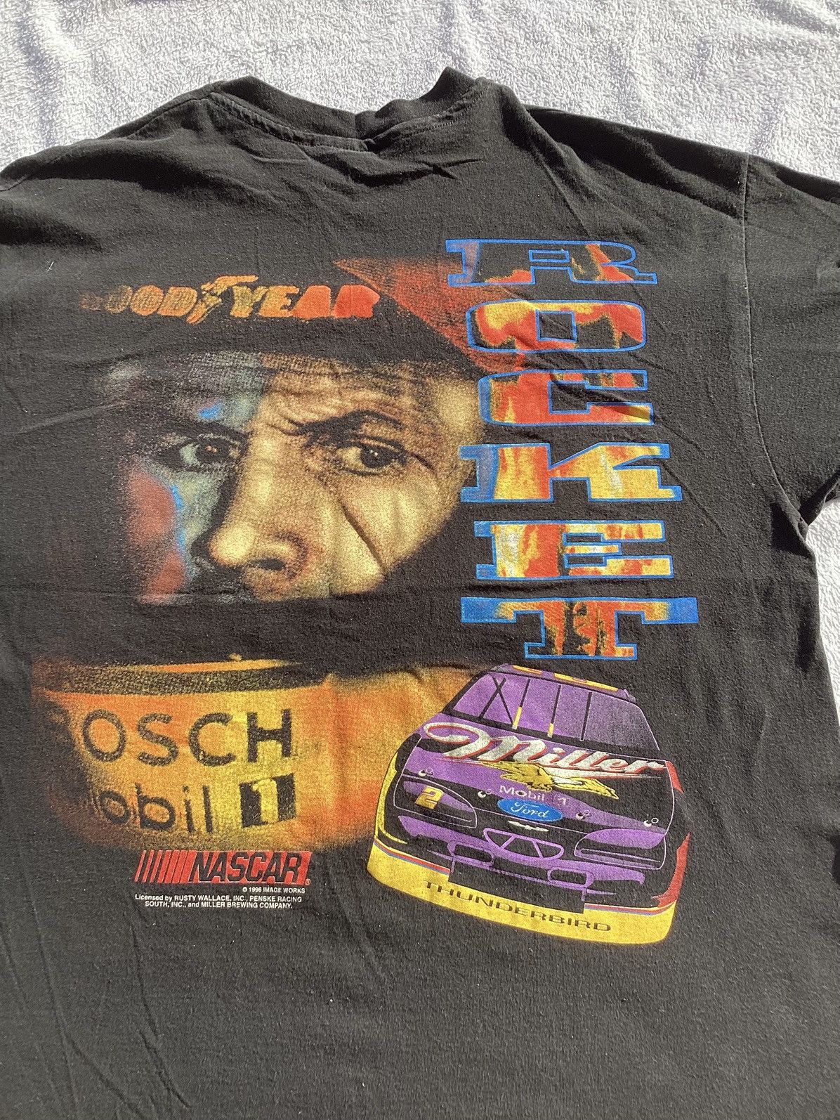 NASCAR Vtg 96 Rusty Wallace rocket Miller NASCAR single stitch tee Size US XL / EU 56 / 4 - 2 Thumbnail
