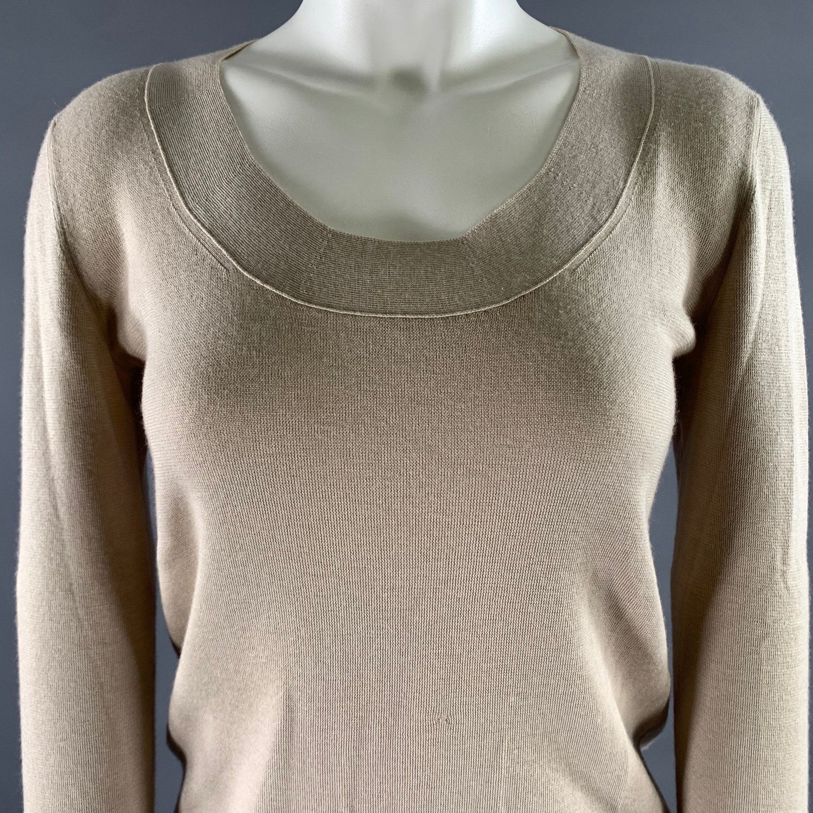 Akris AKRIS Size 6 Beige Cashmere Blend Ribbed Scoopneck Sweater Size M / US 6-8 / IT 42-44 - 2 Thumbnail