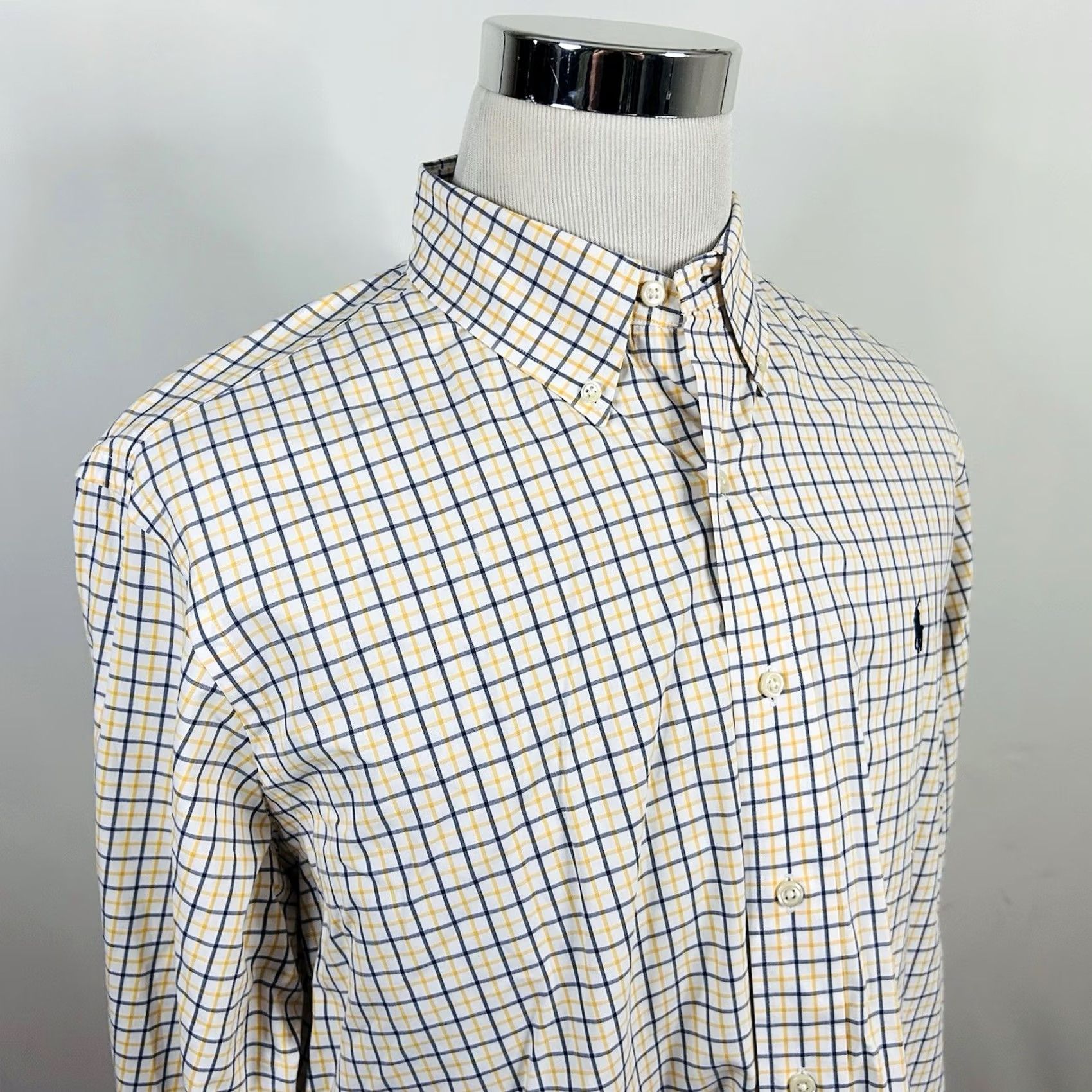 Polo Ralph Lauren Polo Ralph Lauren XL Custom Fit Shirt Button-Down Plaid 100% Cotton Yellow Blue Mens Size US XL / EU 56 / 4 - 2 Thumbnail