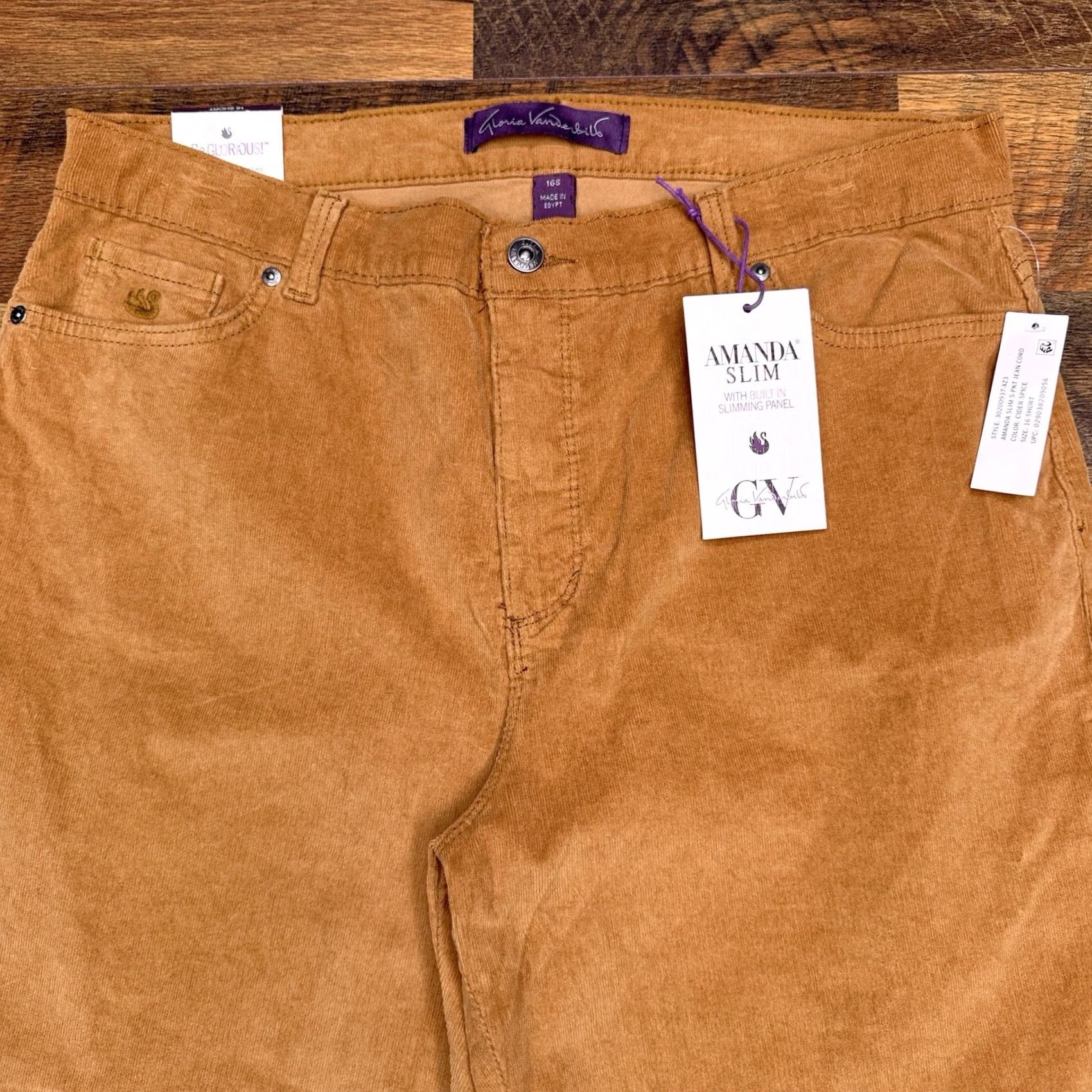 Gloria Vanderbilt Gloria Vanderbilt Amanda Slim Corduroy Pants Womens 16 Short Cider Spice Brown 5-Pocket Jeans City Slimming Straight Bag Logo New Size 38" / US 16 / IT 52 - 3 Thumbnail