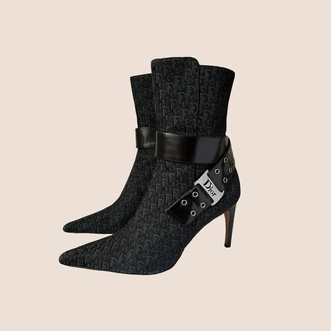 Dior 🔴 DIOR Boots Heels Monogram Shoes Black Vintage Logo Zip Size US 7 / IT 37 - 1 Thumbnail